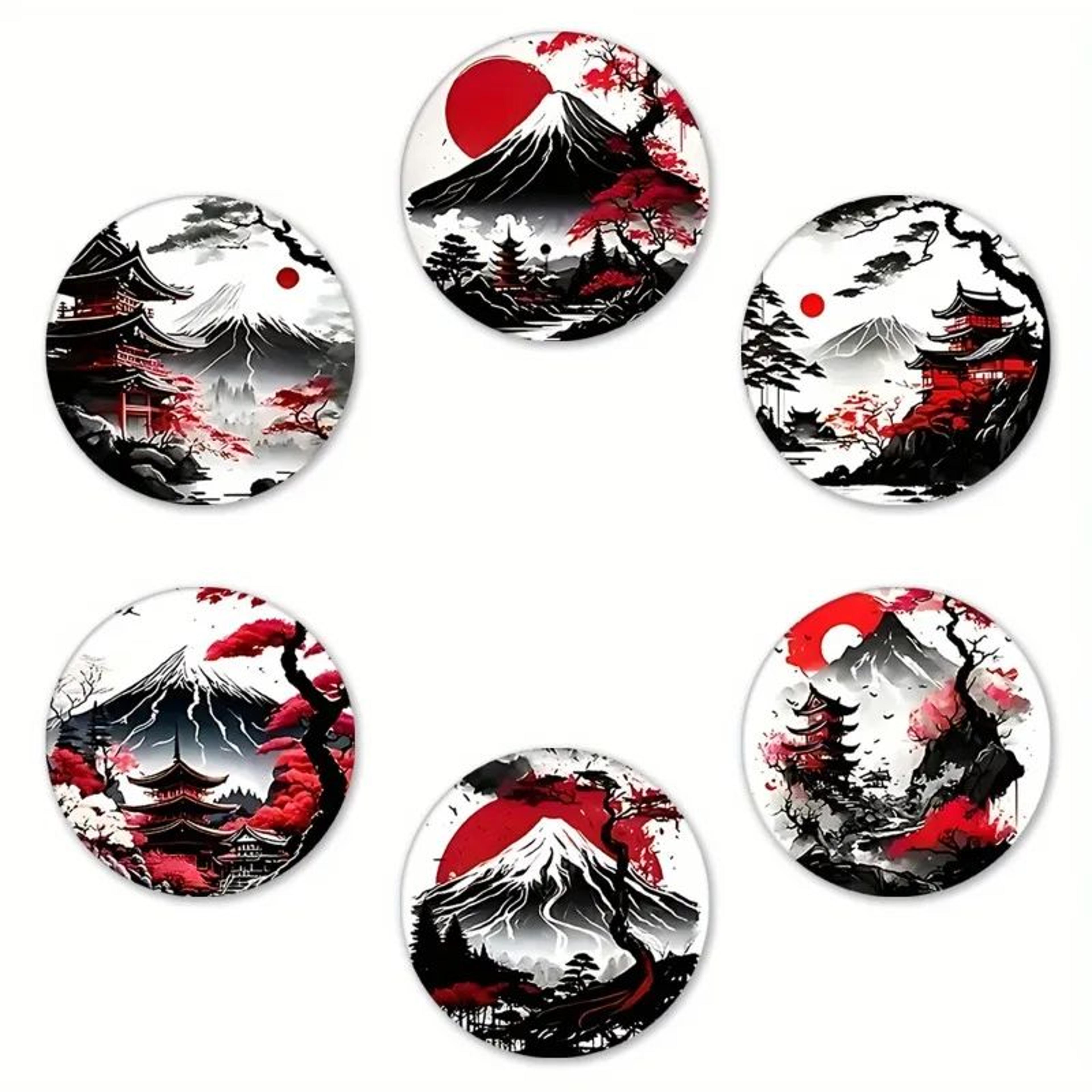 Japanese Landscape Wooden Coaster Set 3