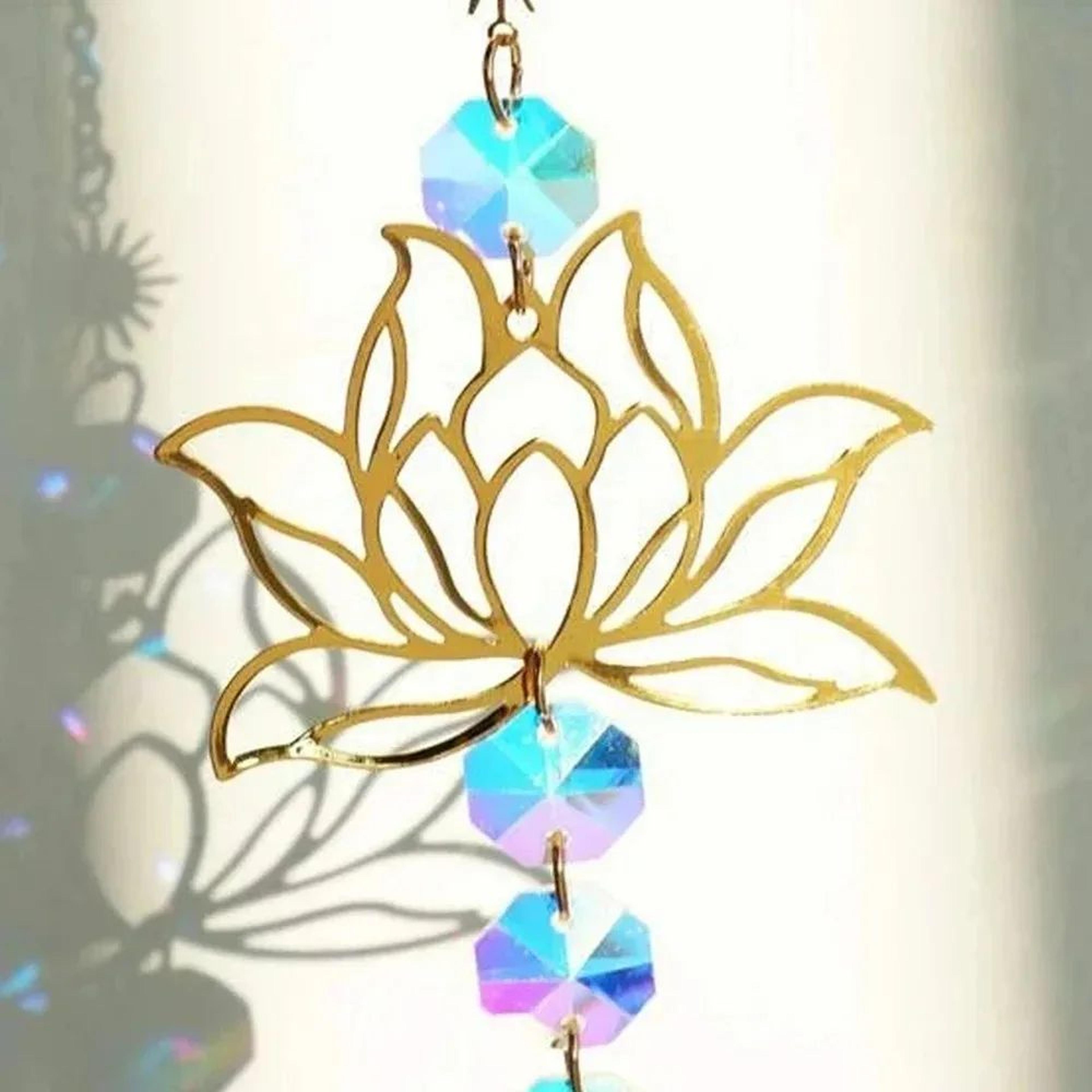 Metal Lotus Crystal Suncatcher Wind Chime 2