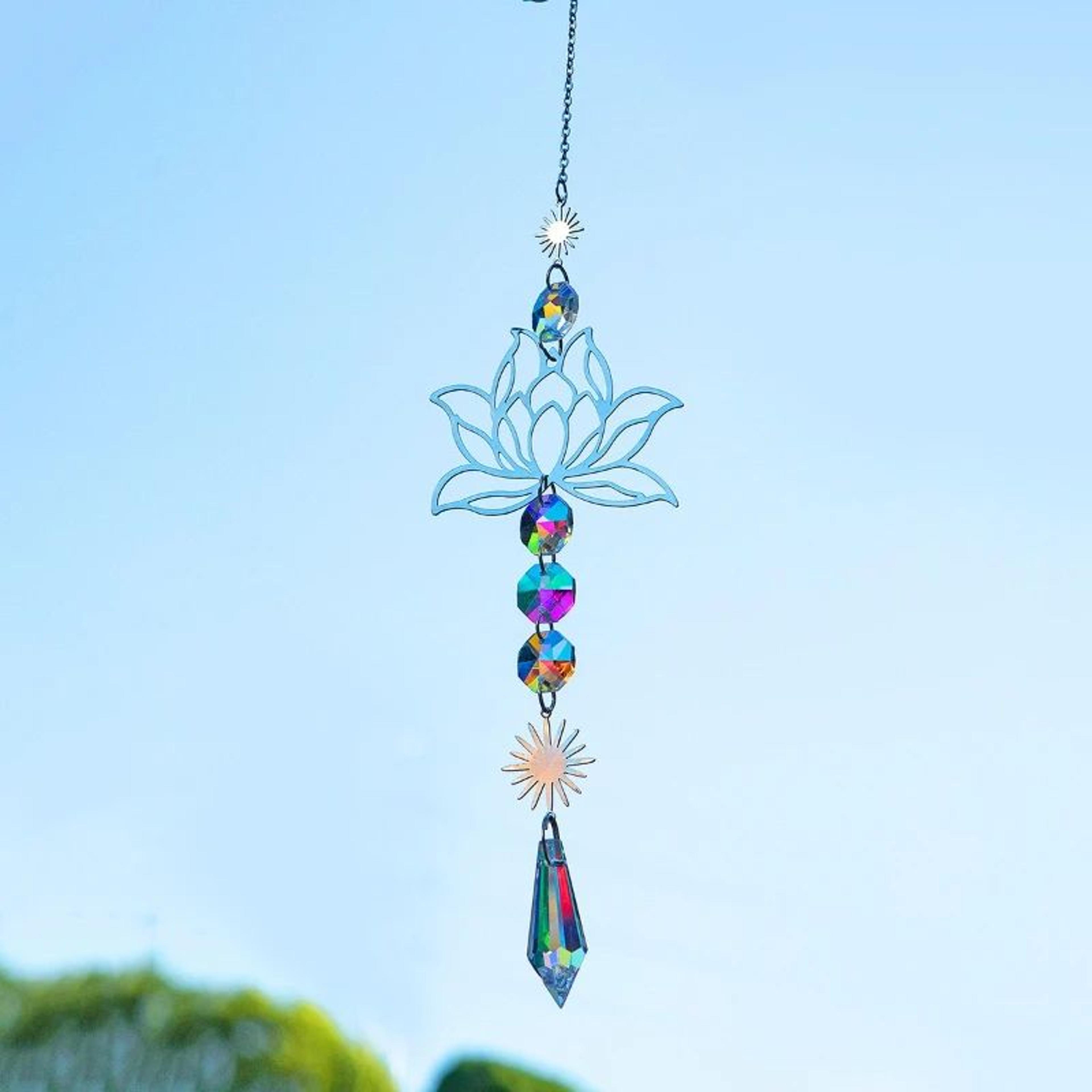 Metal Lotus Crystal Suncatcher Wind Chime 8