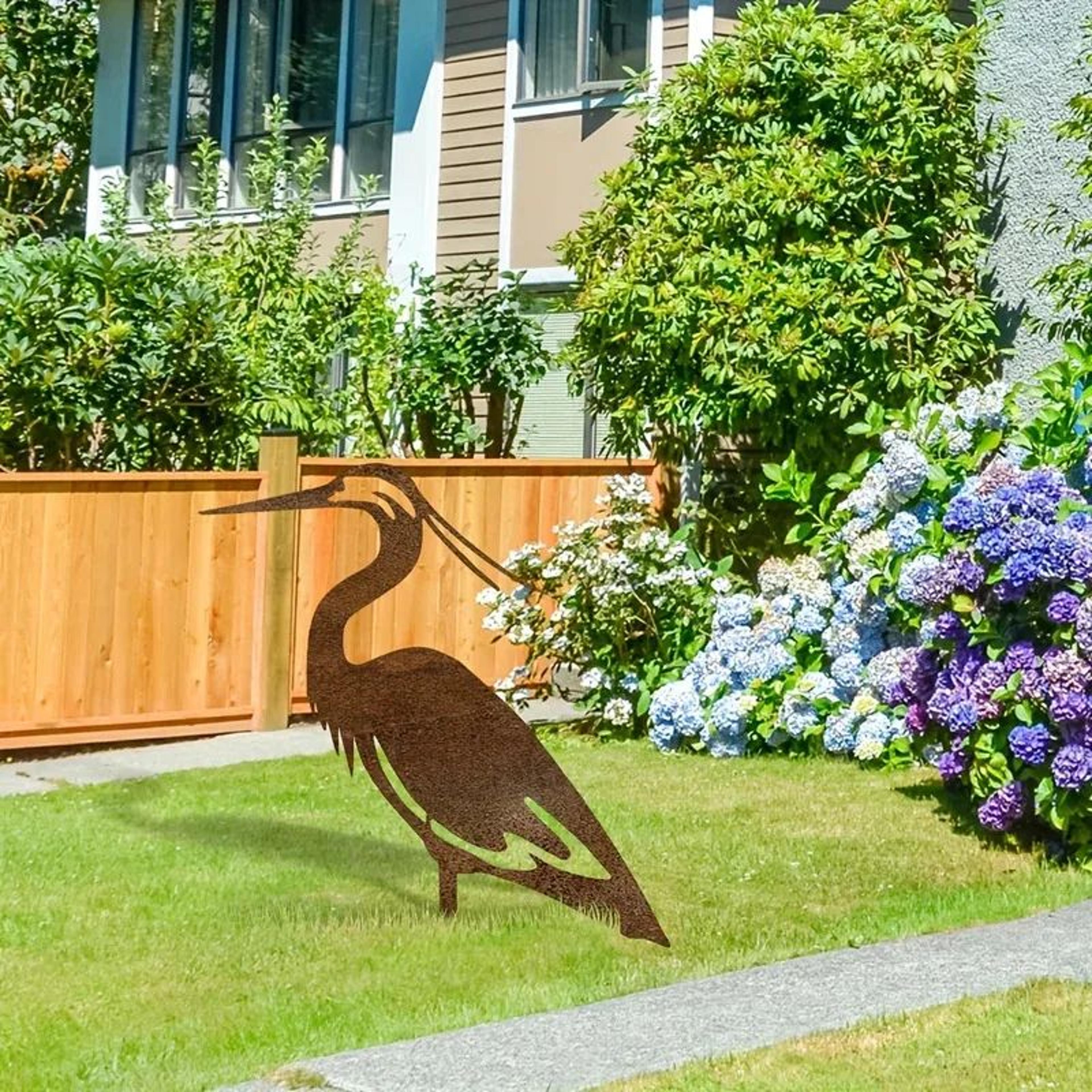 Rustic Metal Crane Garden Statue Decor 5