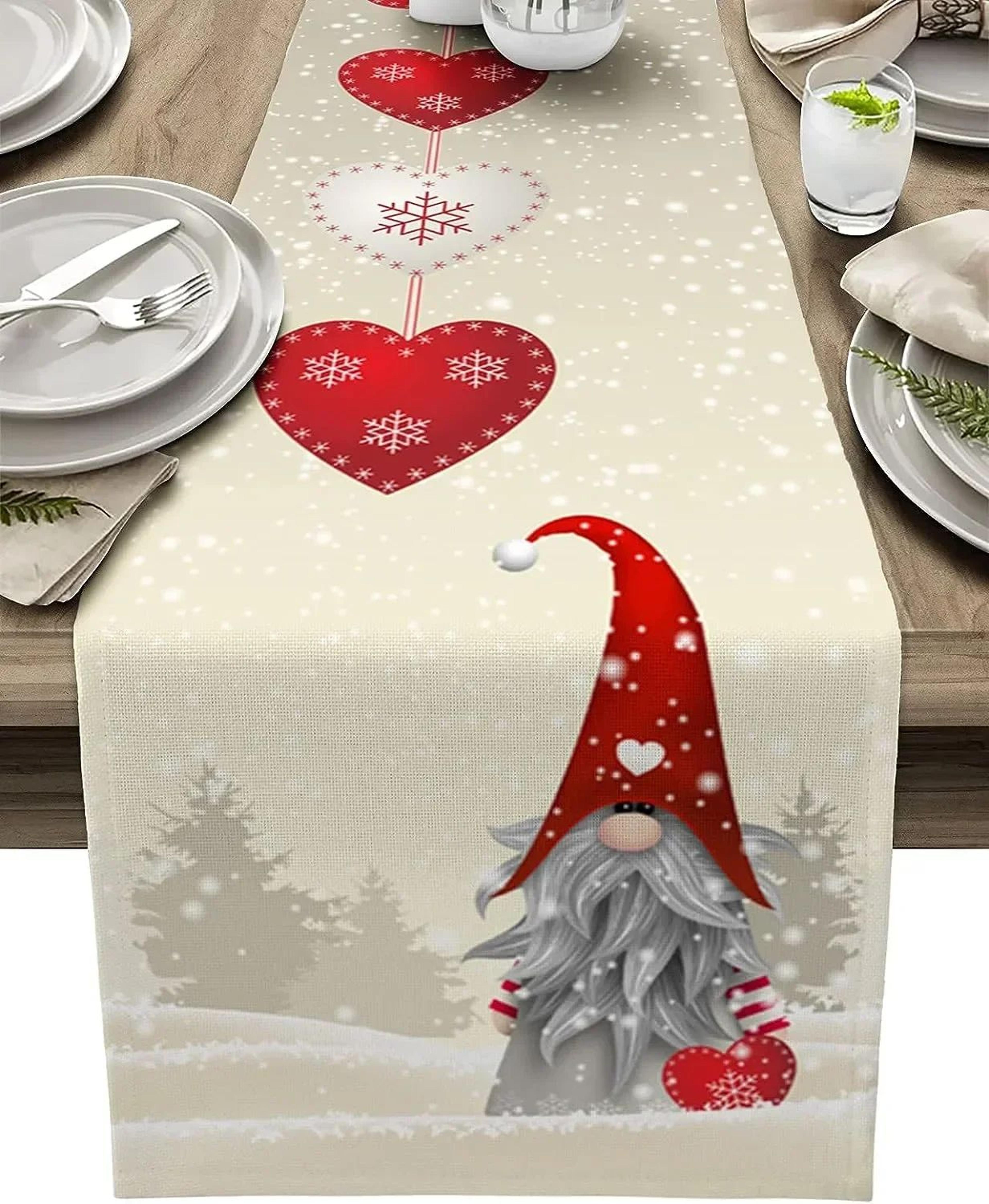 christmas gnome snowflake linen table runner decor