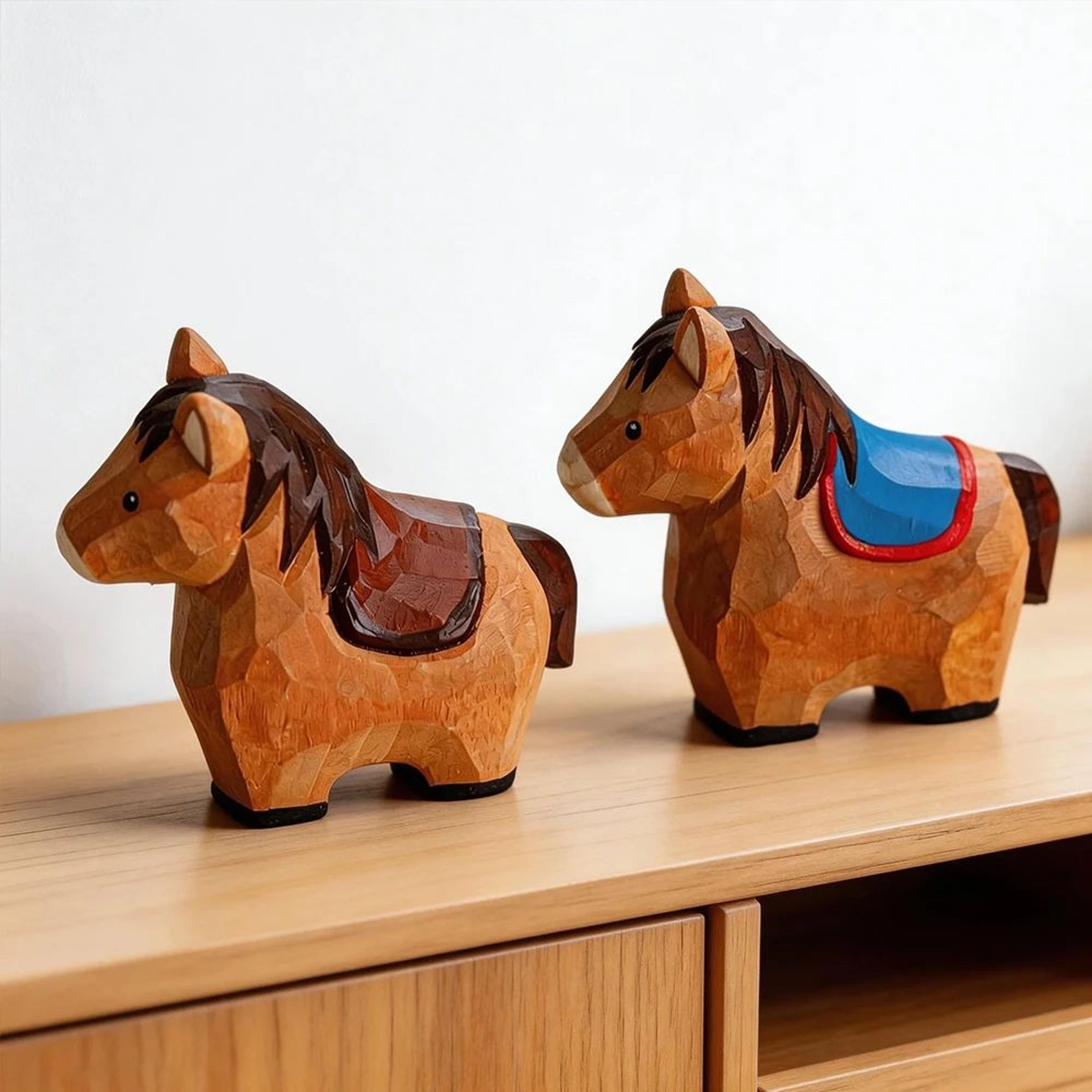 Handmade Wooden Horse Figurine Rustic Decor 11