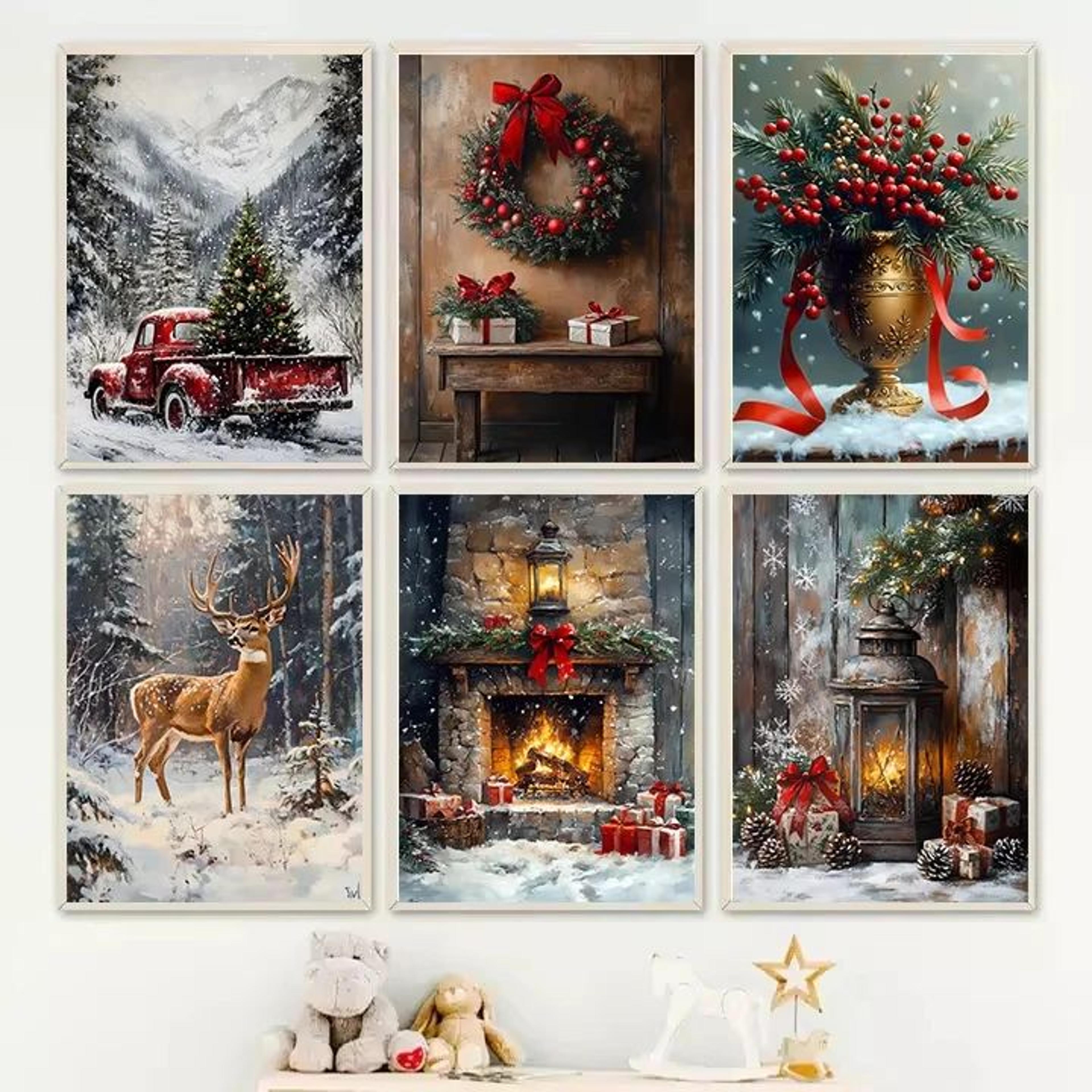vintage red truck christmas canvas wall art