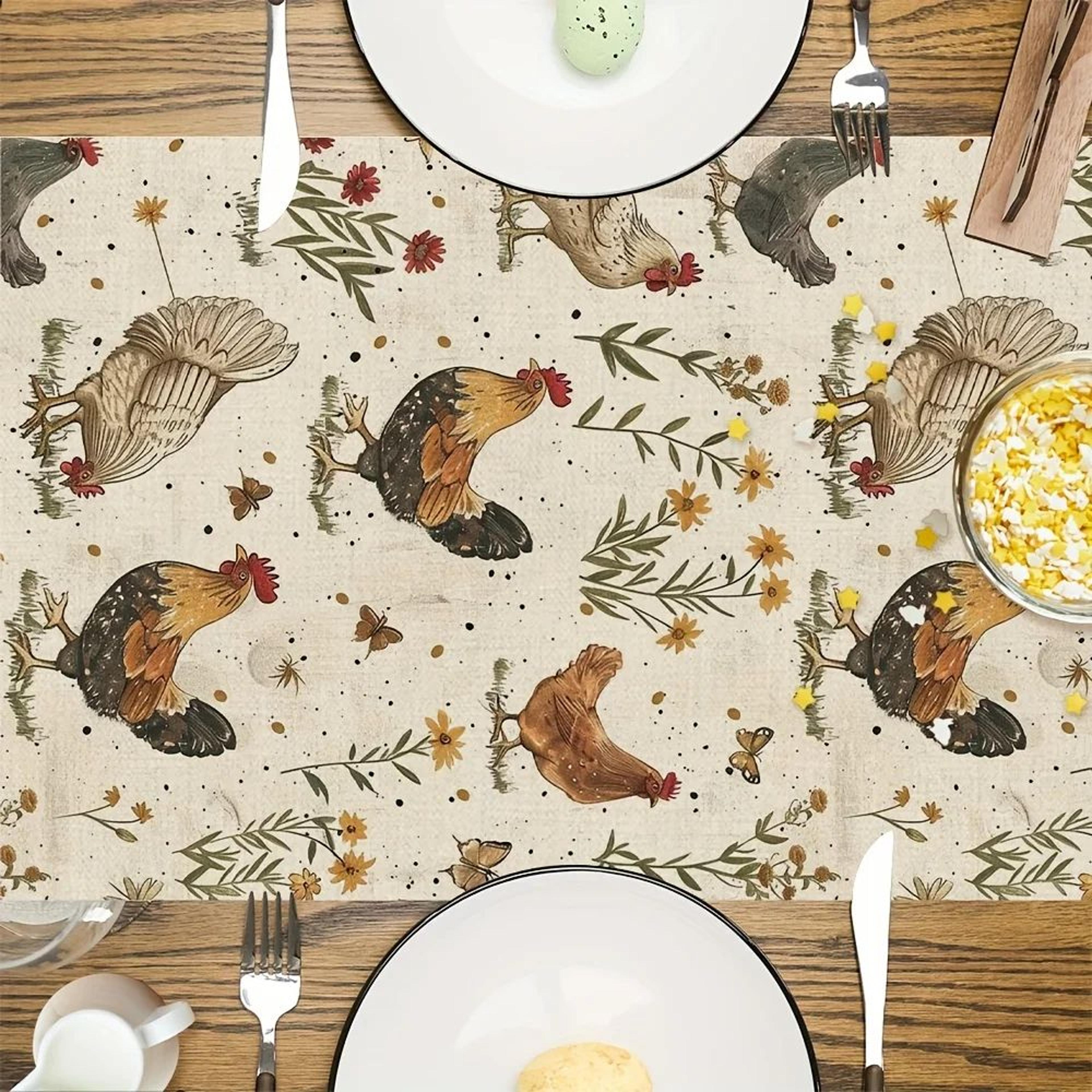 Rooster Butterfly Linen Table Runner 2