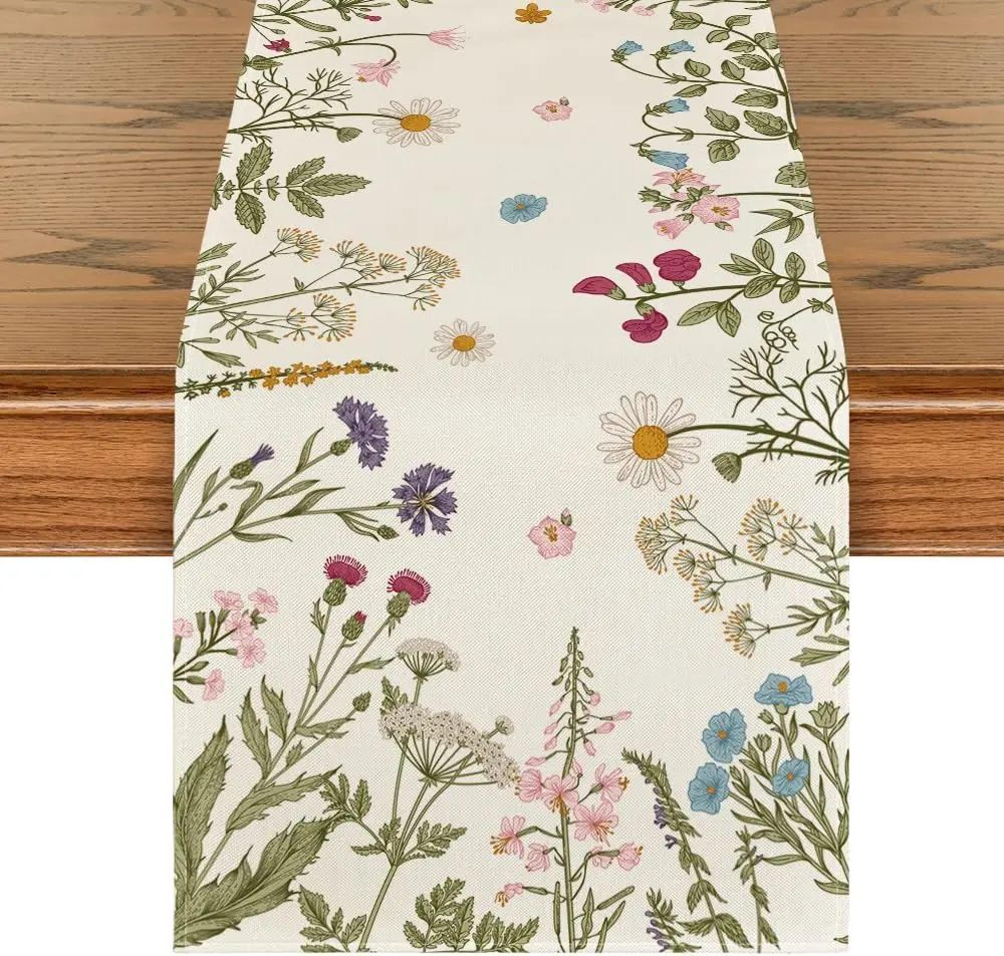 spring daisy linen table runner