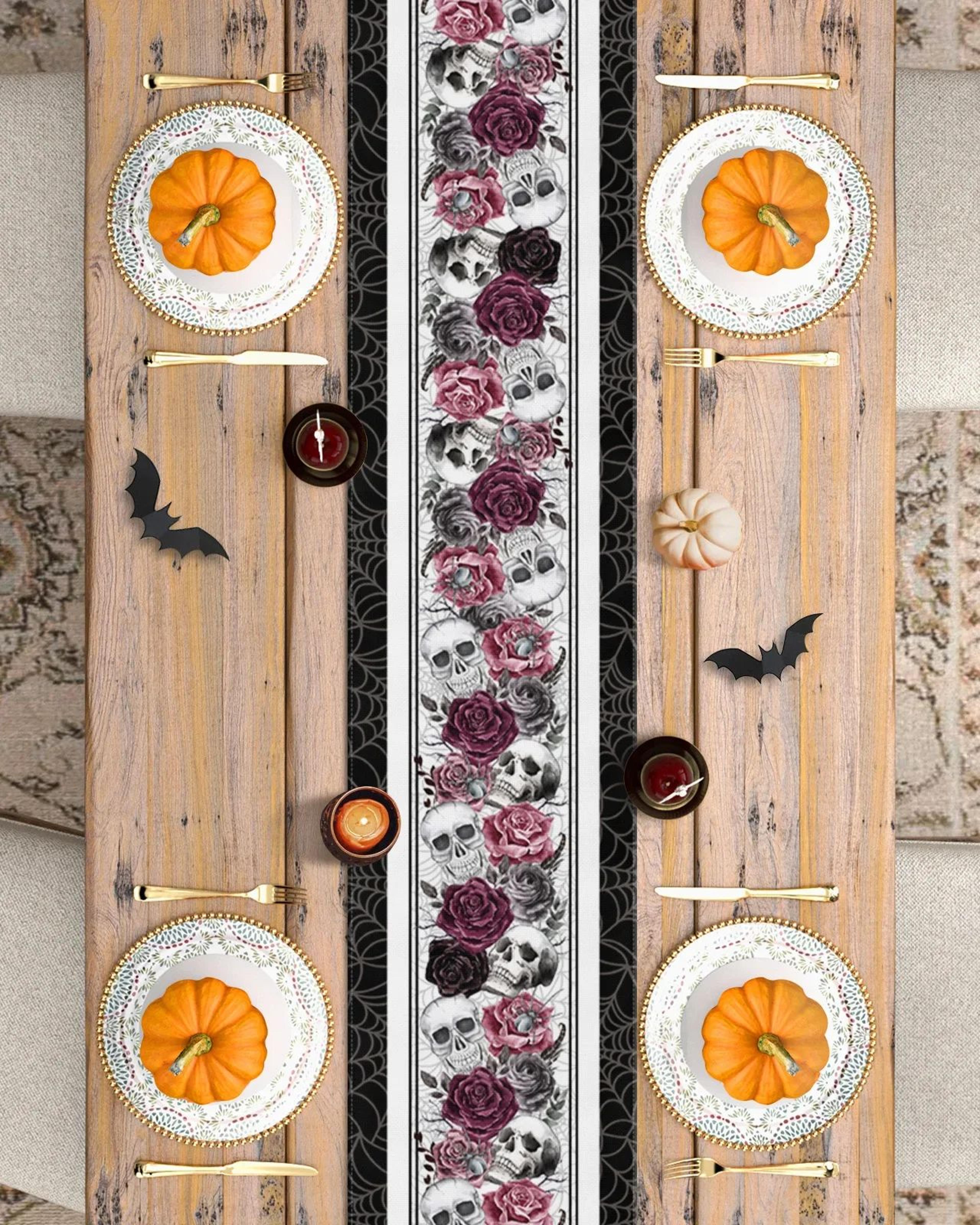 Halloween Skull Crow Linen Table Runner 3