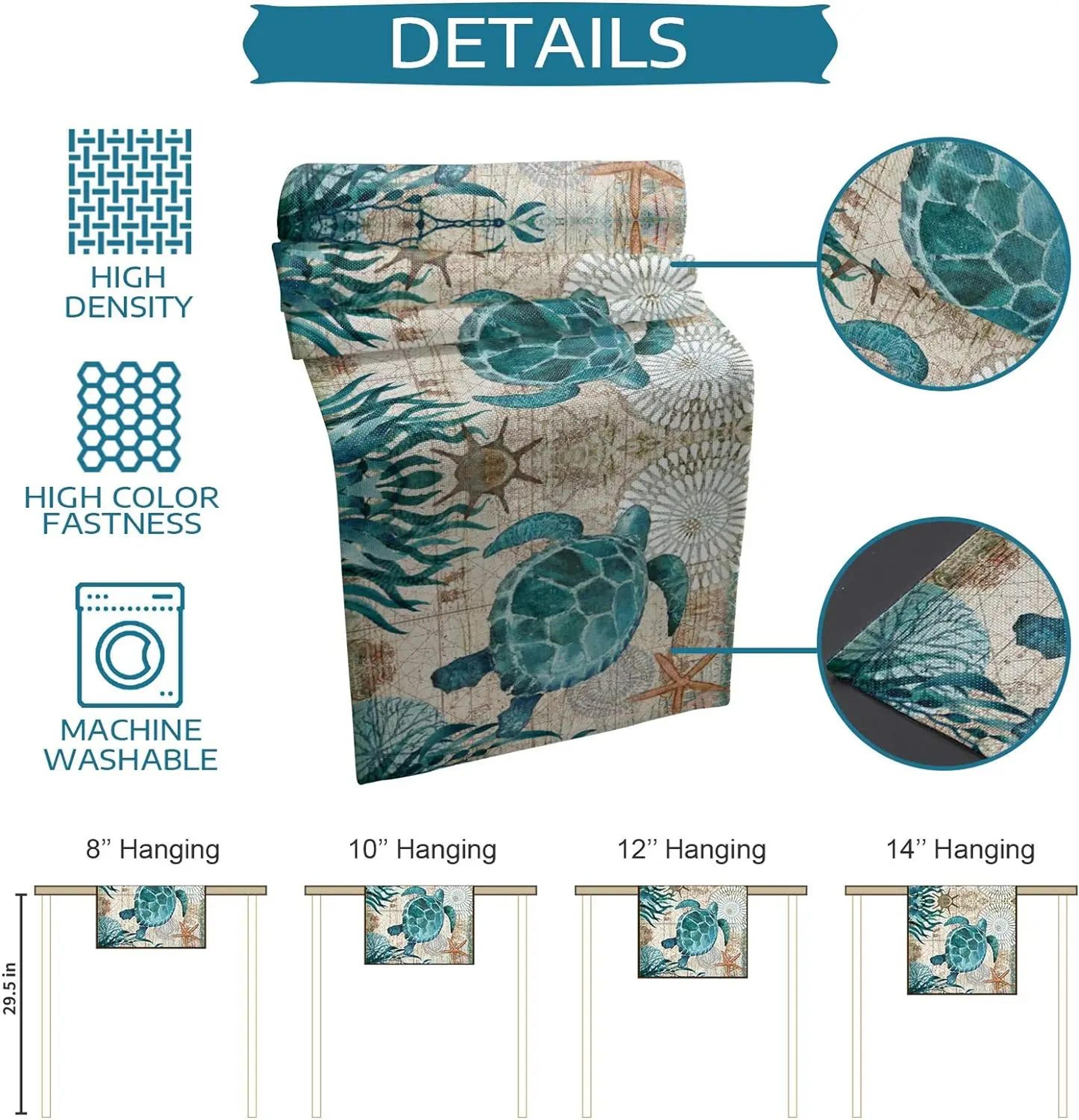 Nautical Sea Turtle Starfish Linen Table Runner 5