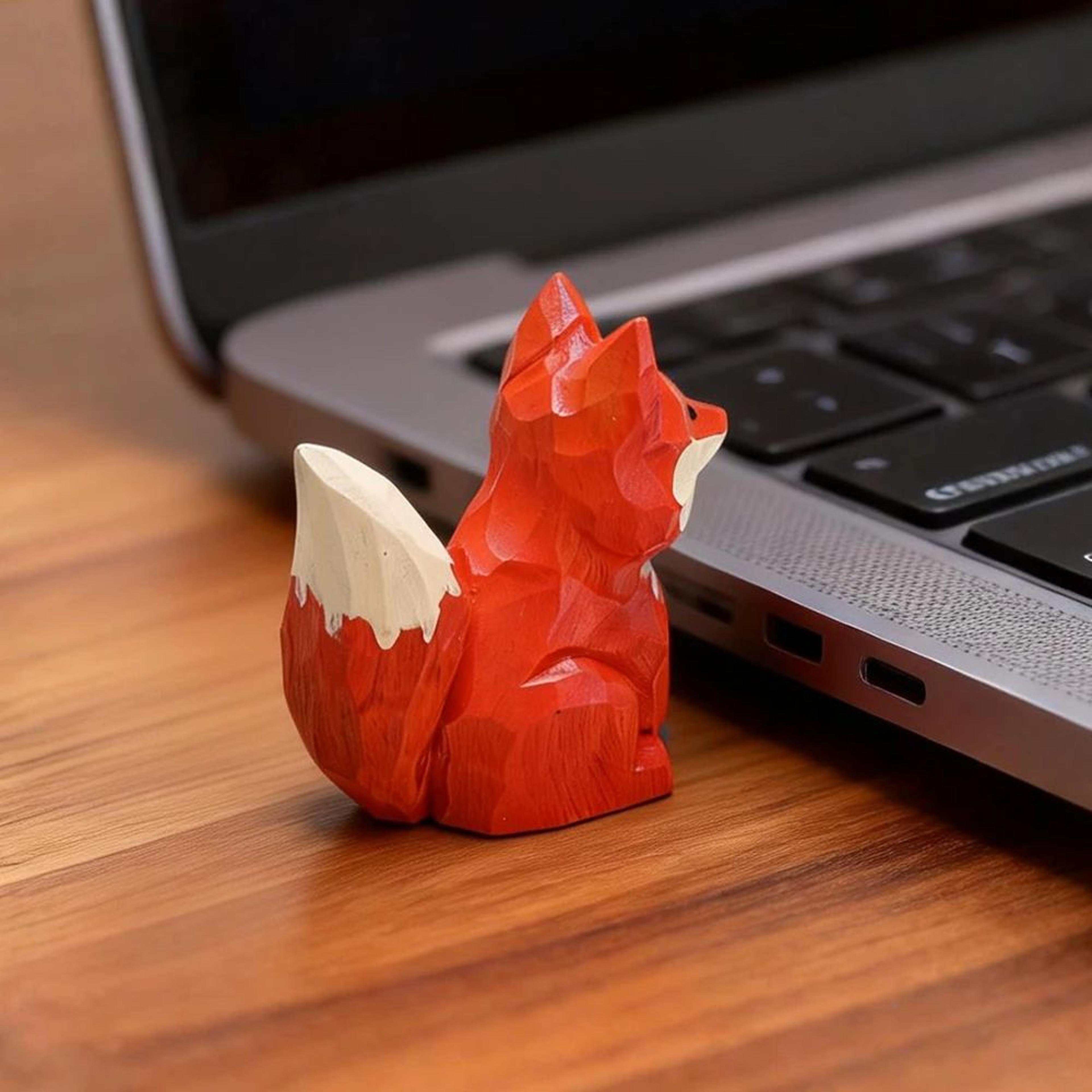 Handmade Wooden Fox Sculpture Decor 1