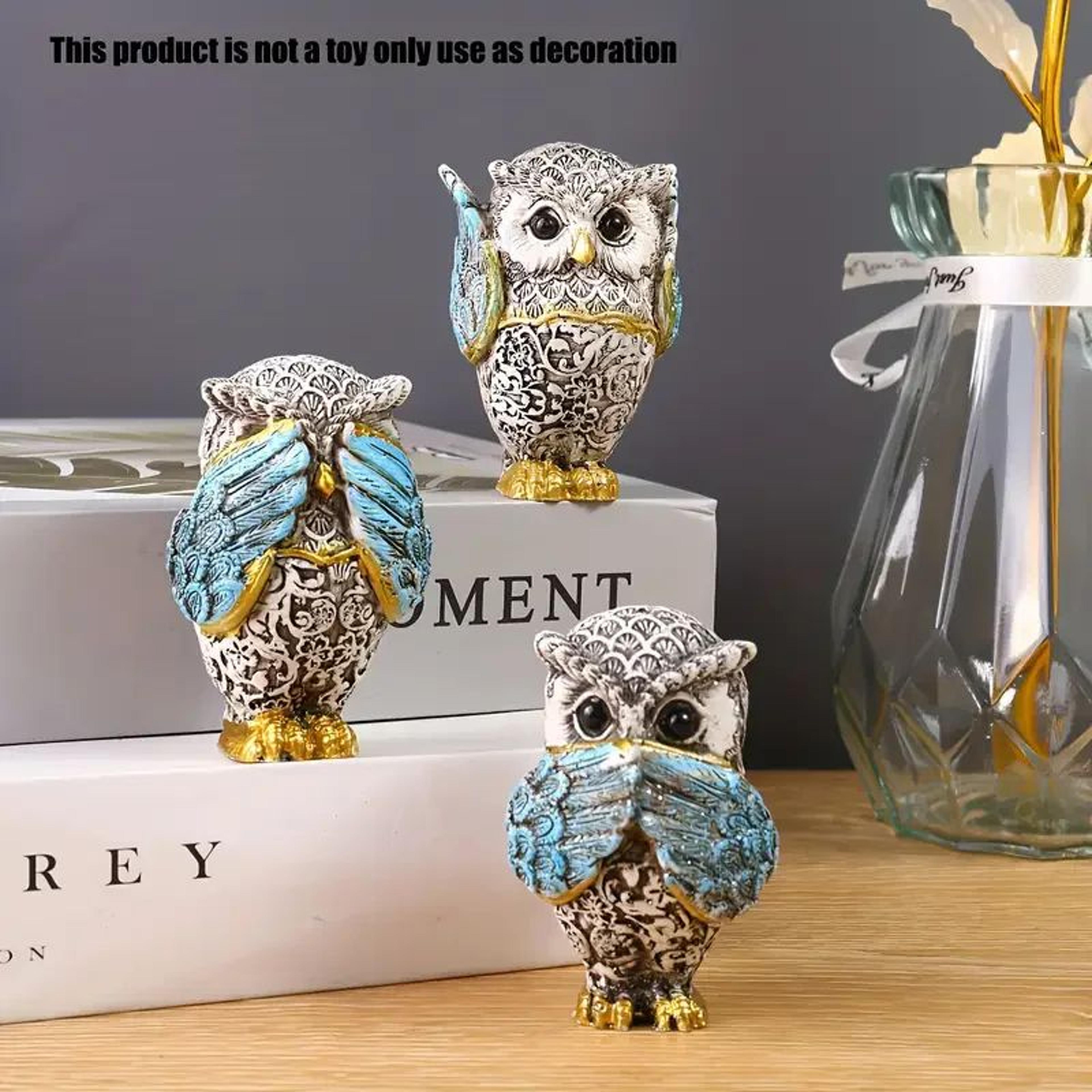 3 Piece Resin Owl Figurine Set Decor 4