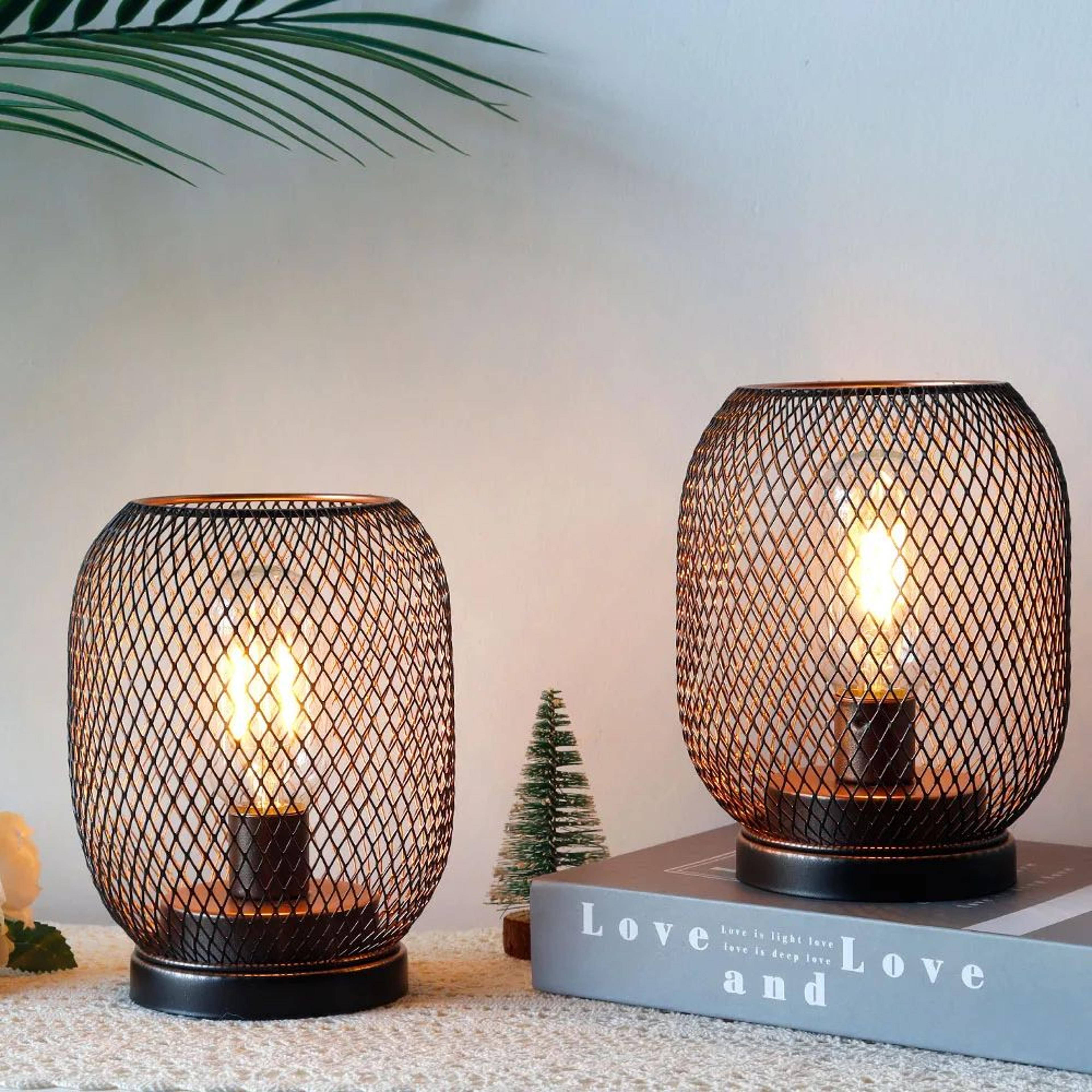 Metal Cage LED Table Lamp Cordless Lantern Decor 7
