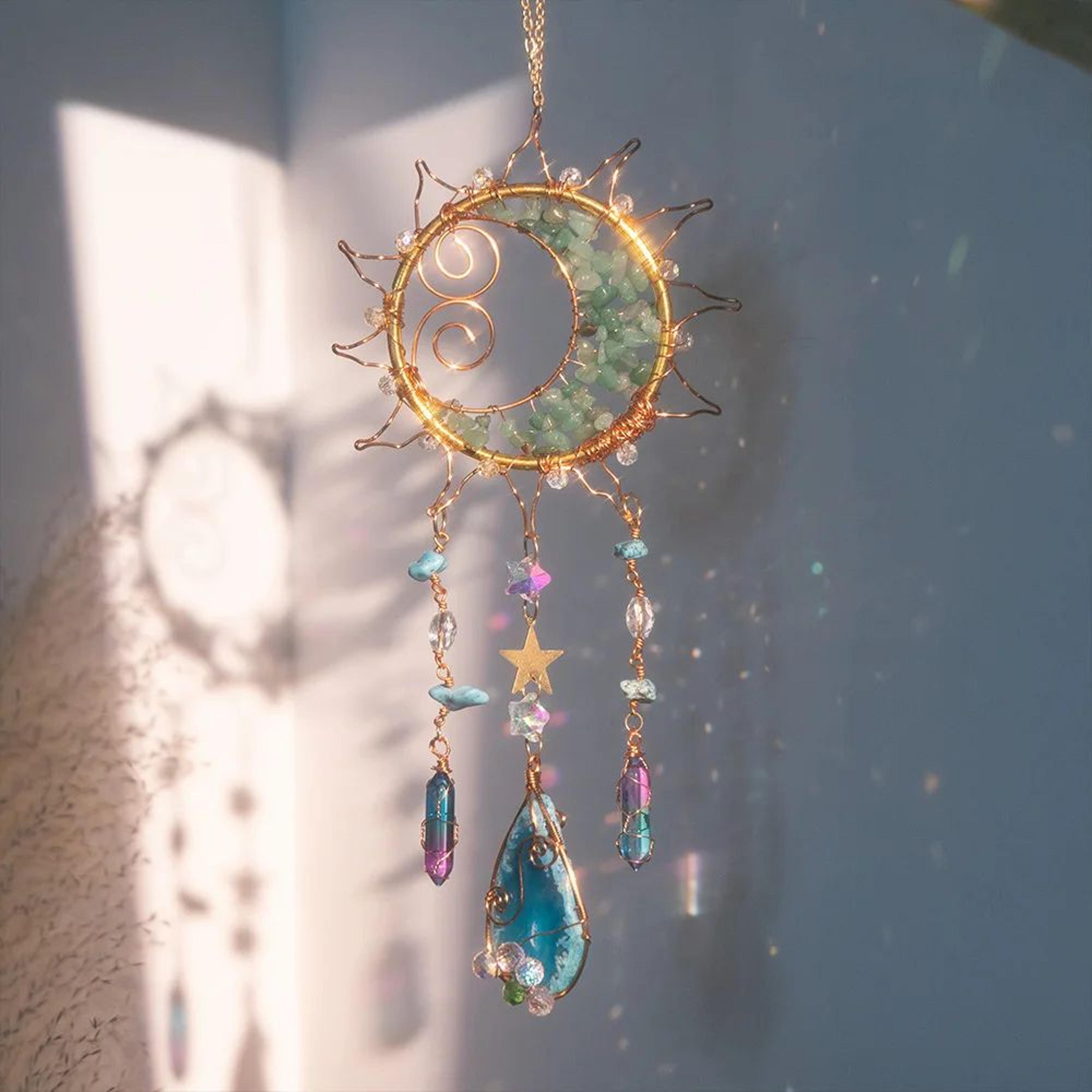 crystal sun moon wind chime prism suncatcher decor