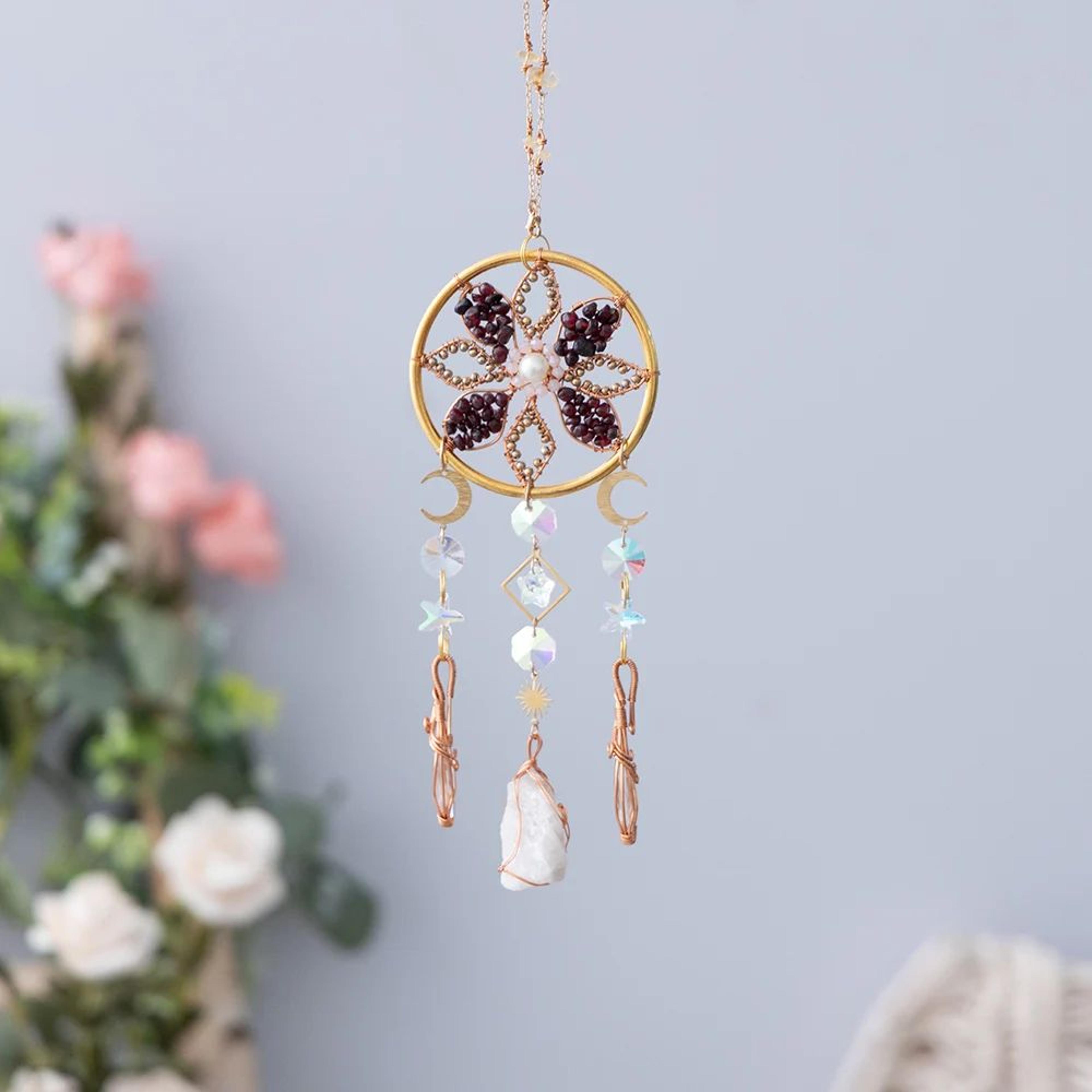 Crystal Sun Moon Wind Chime Prism Suncatcher Decor 12