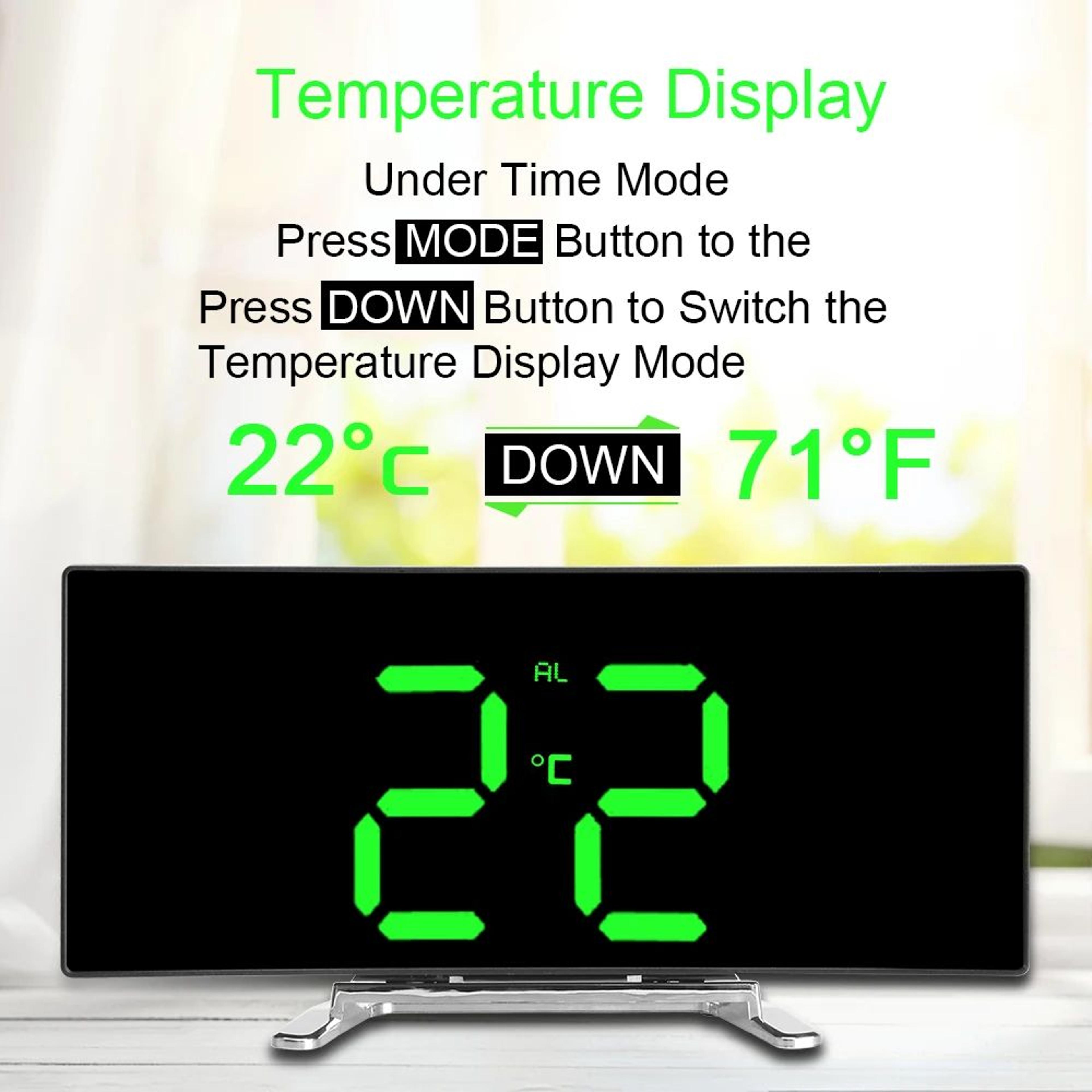 Curved LED Mirror Alarm Clock With Large Display 5