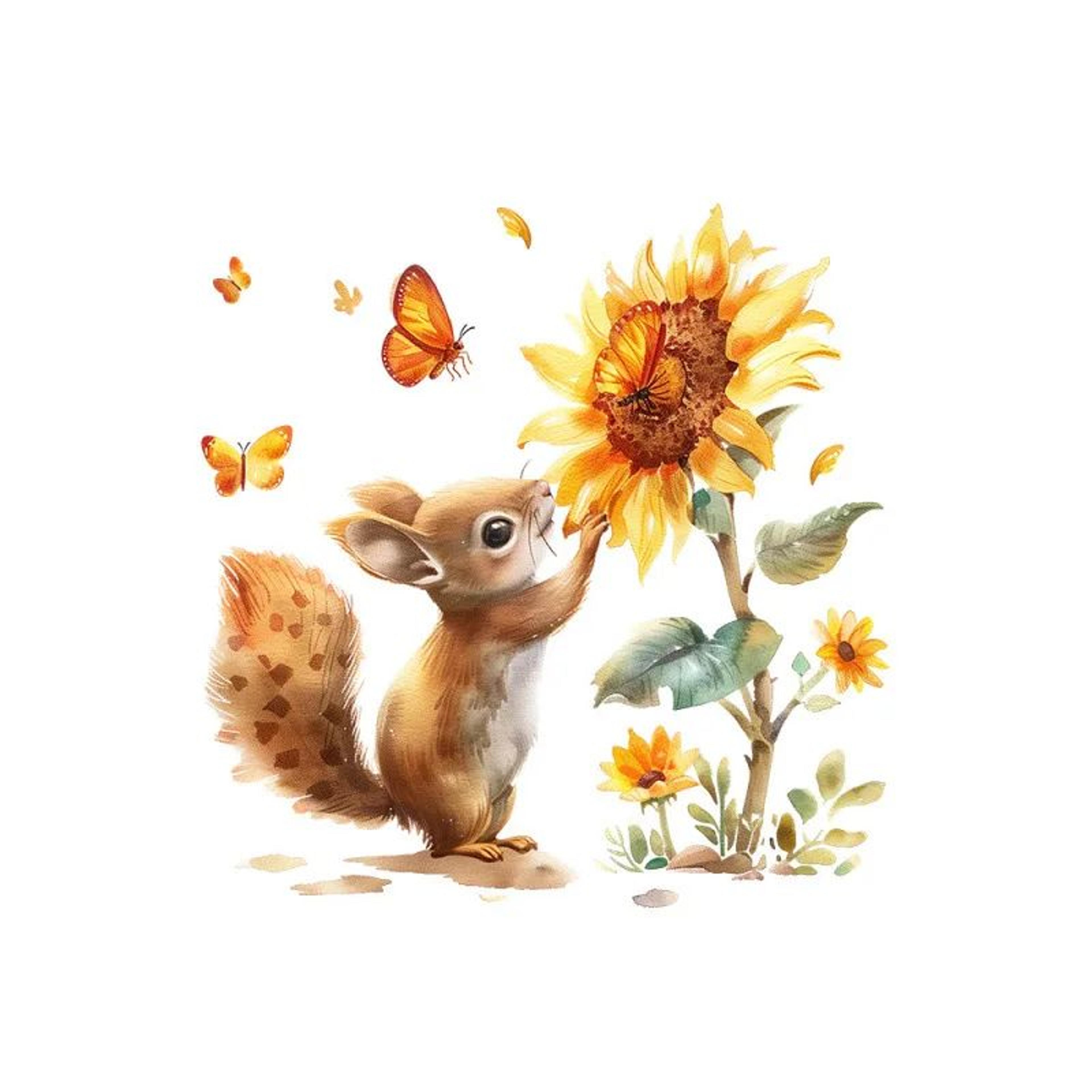 Rustic Squirrel Sunflower Wall Decal Window Sticker 4