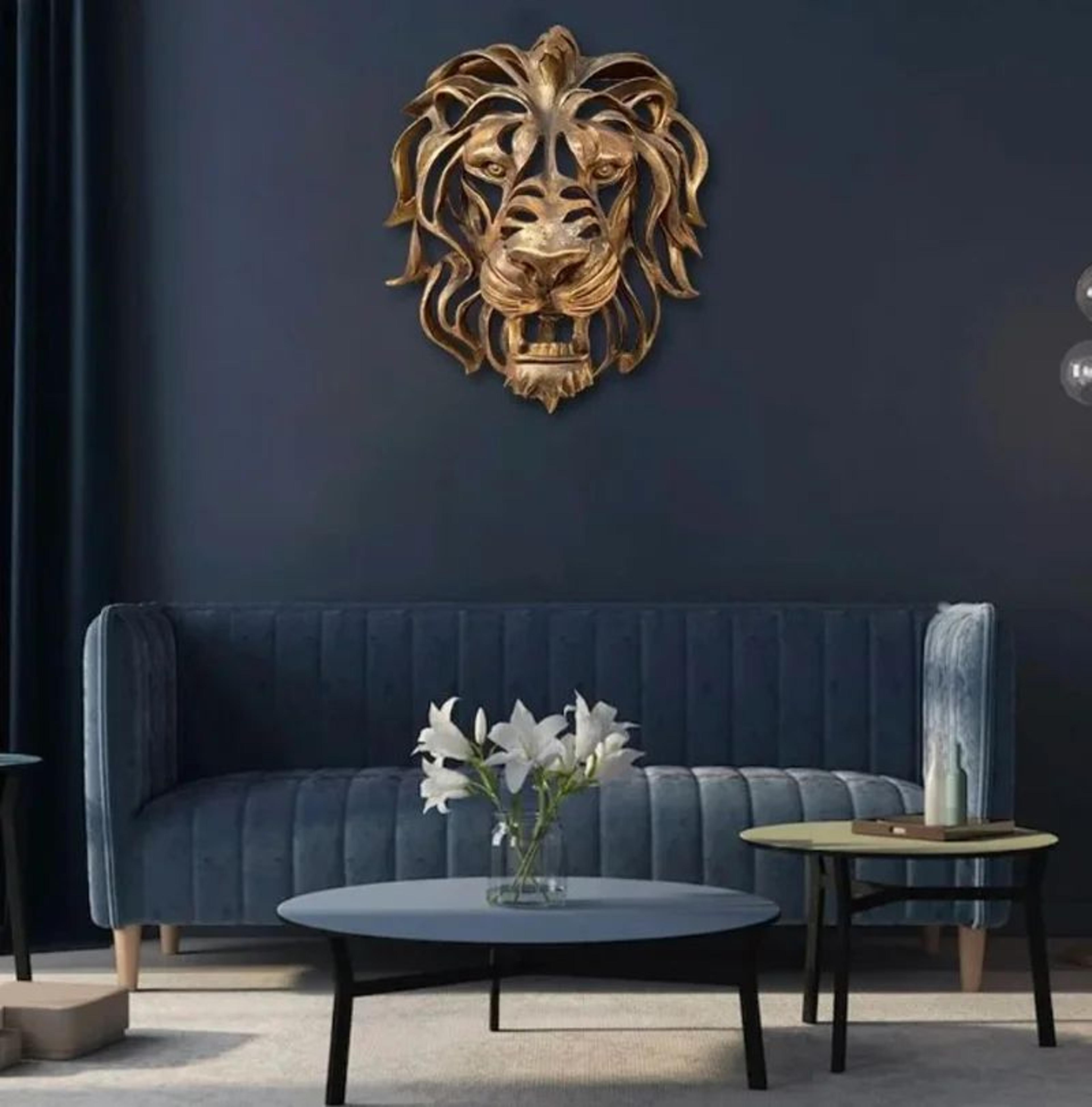 Luxury Gold Lion Head Wall Sculpture Decor 4