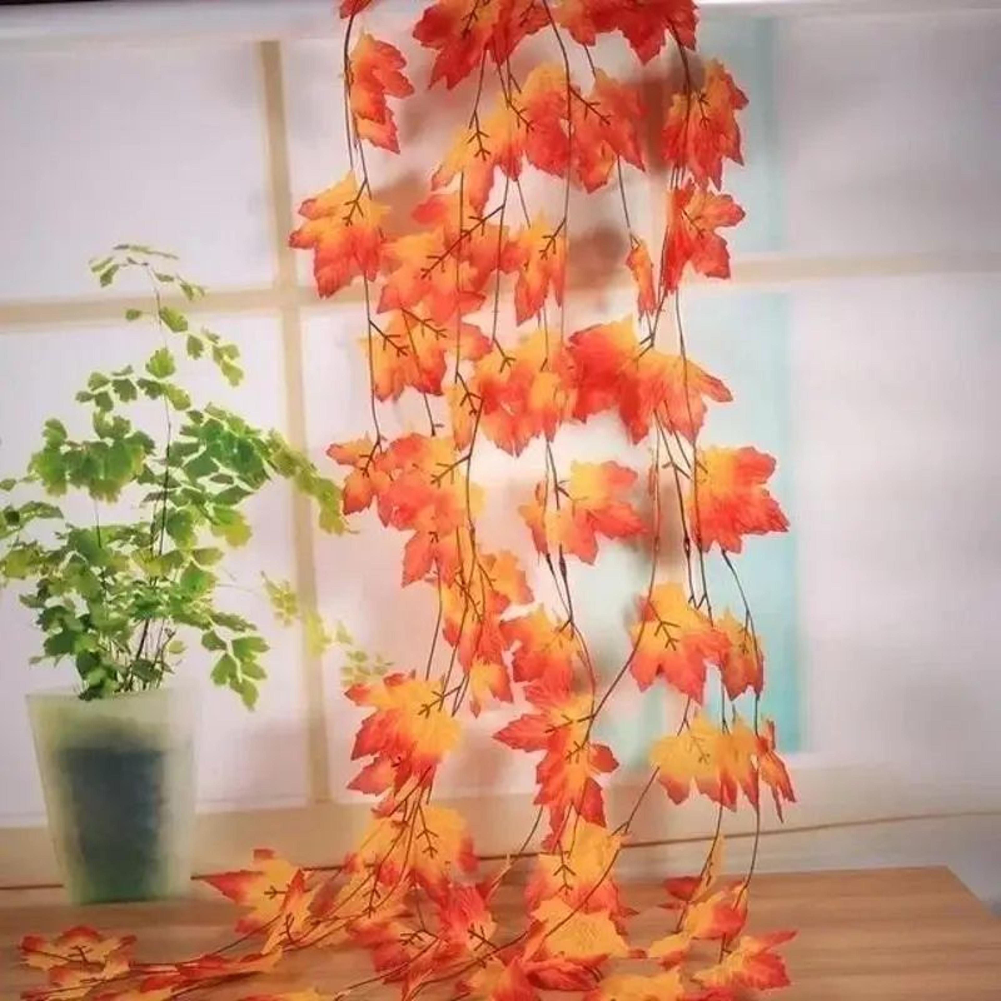 Artificial Red Maple Leaf Vine Garland Decor 0