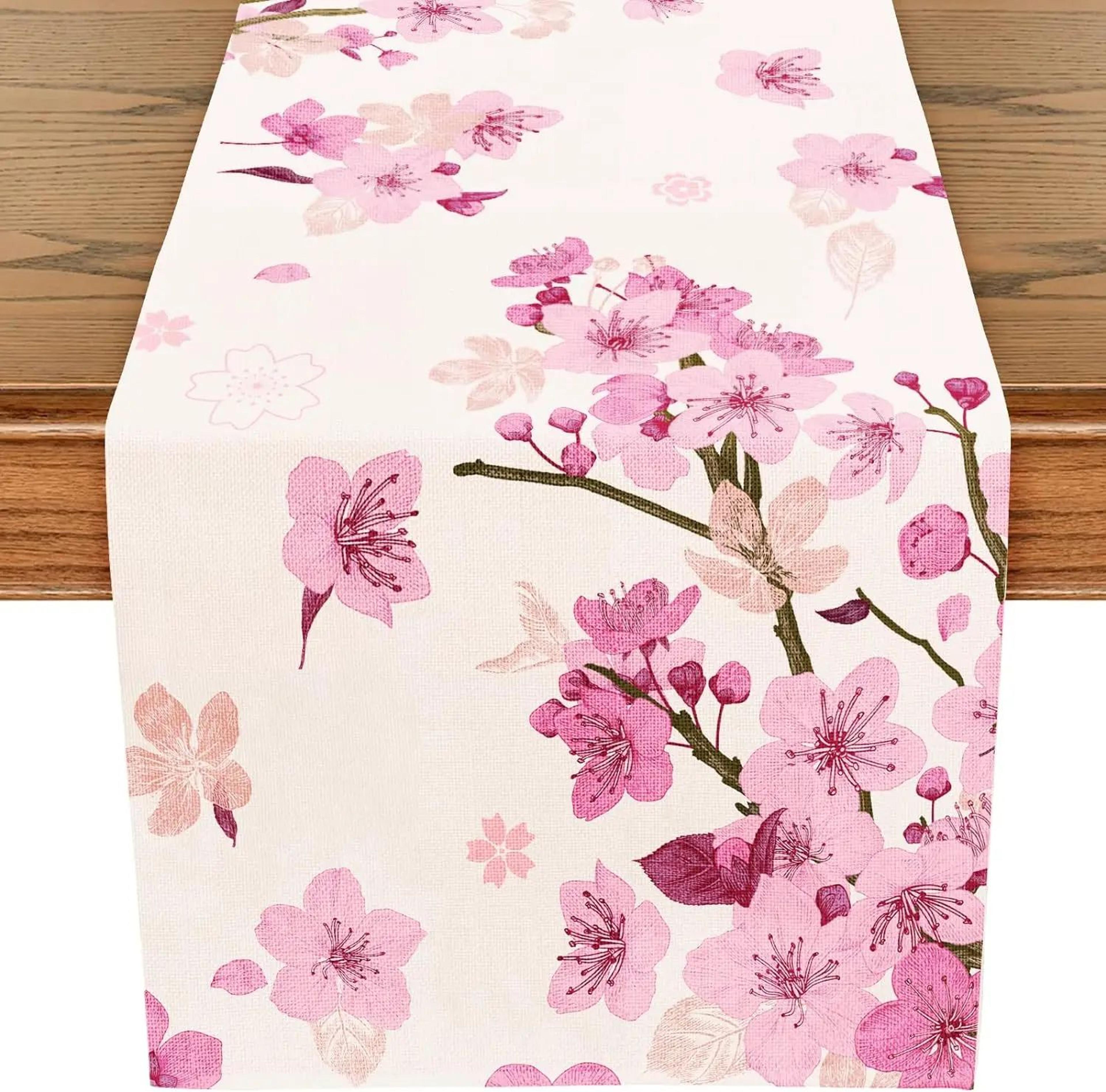 cherry blossom linen table runner for elegant dining