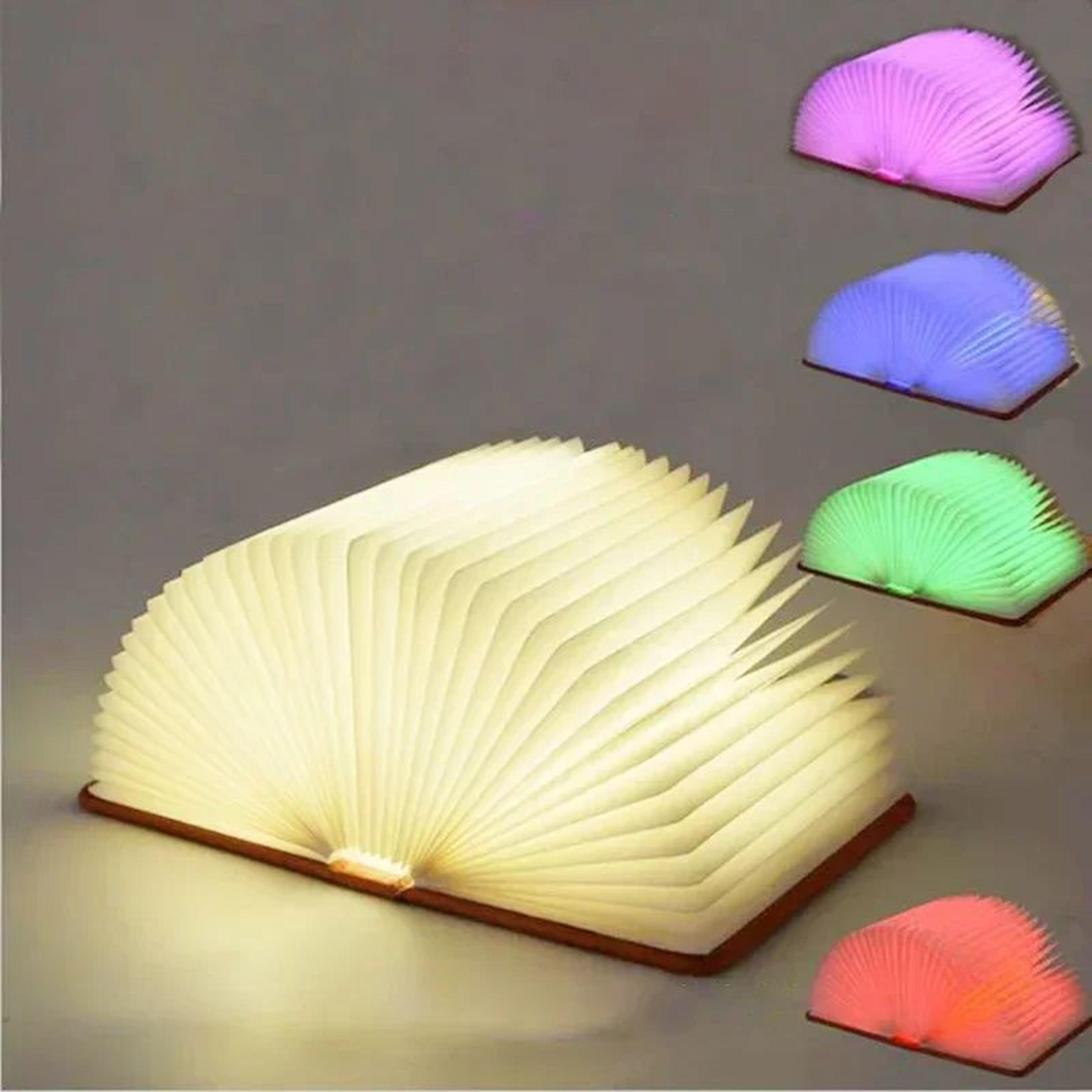 wooden folding led book light rgb night lamp