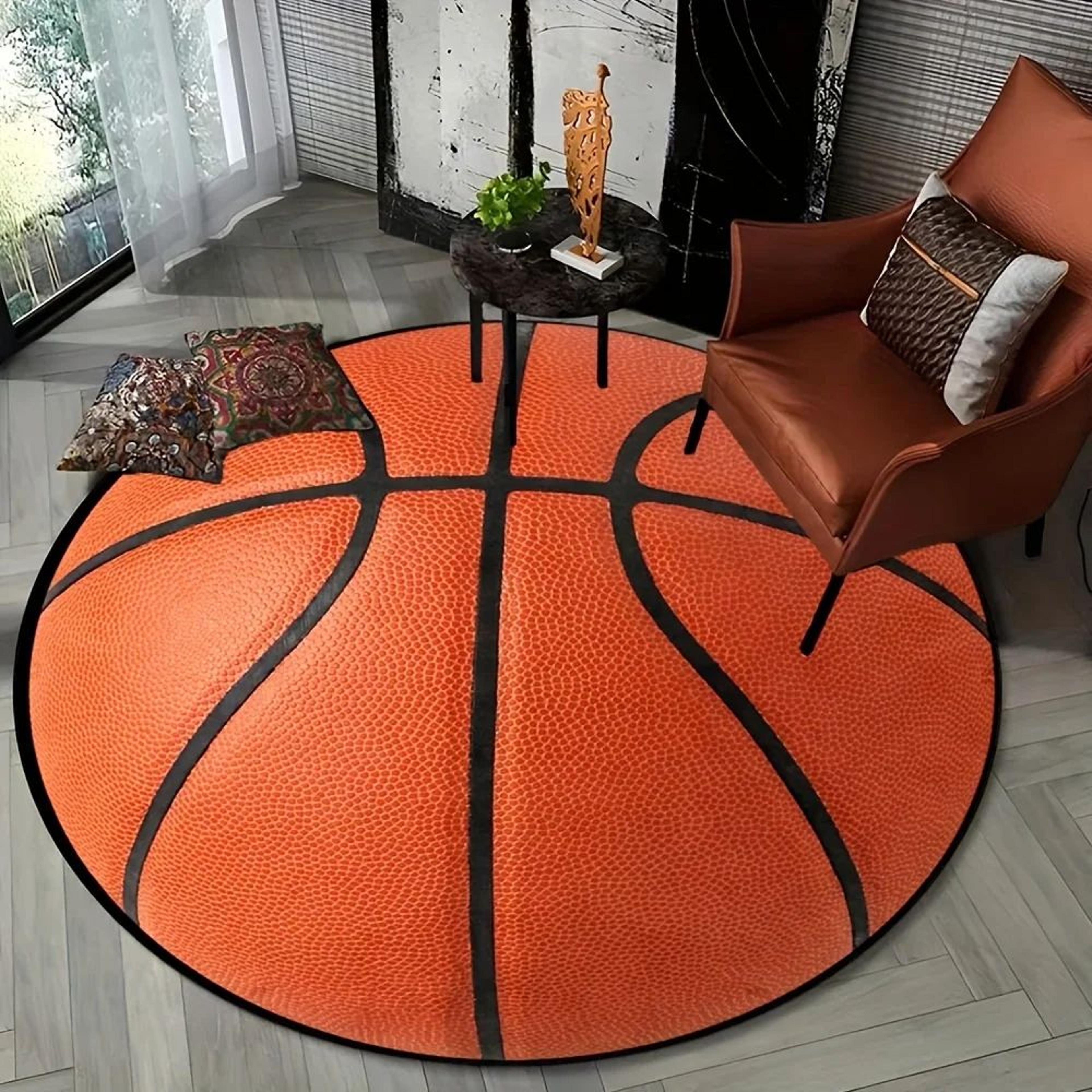 3D Basketball Round Flannel Rug 0