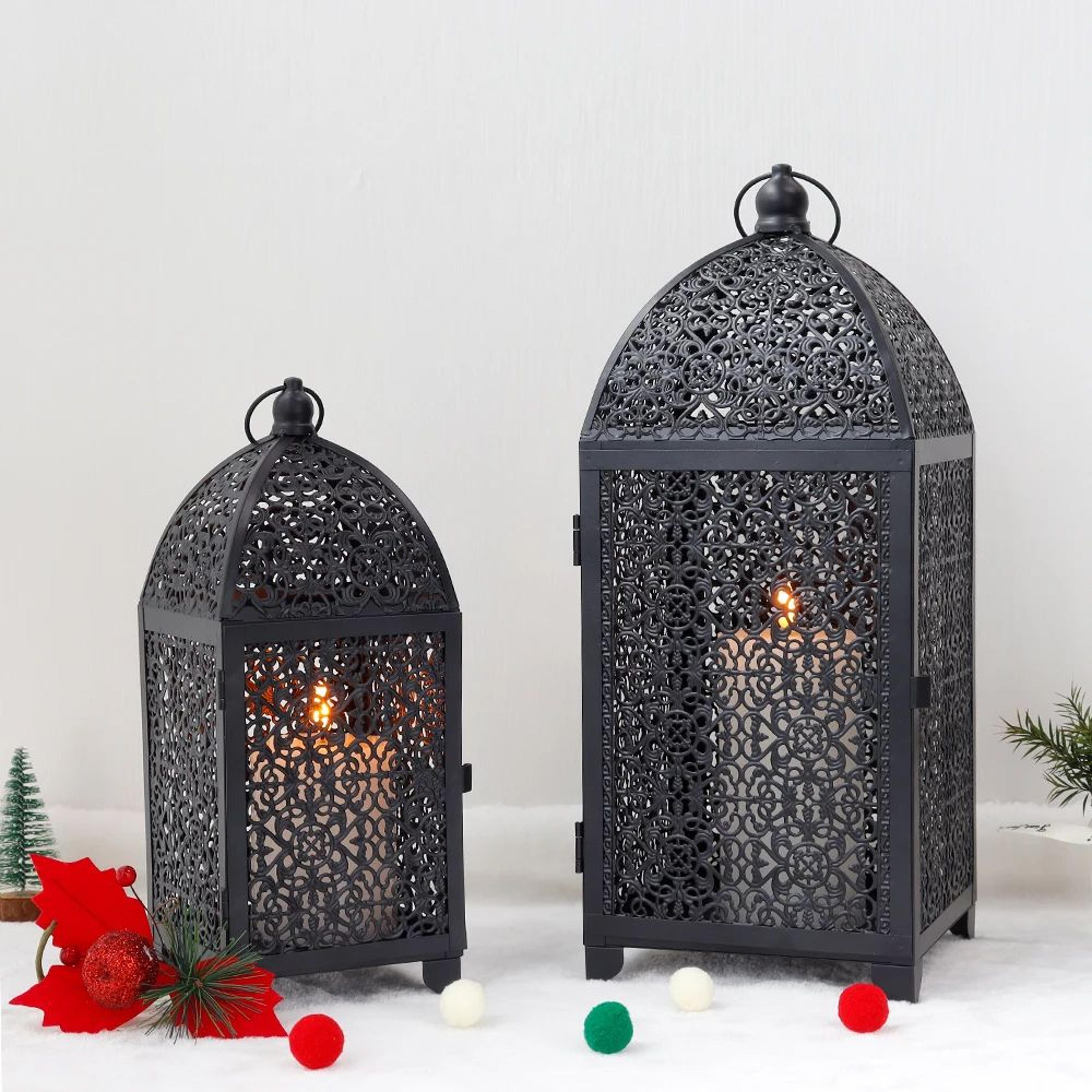 Black Metal Hanging Candle Lantern Set 4
