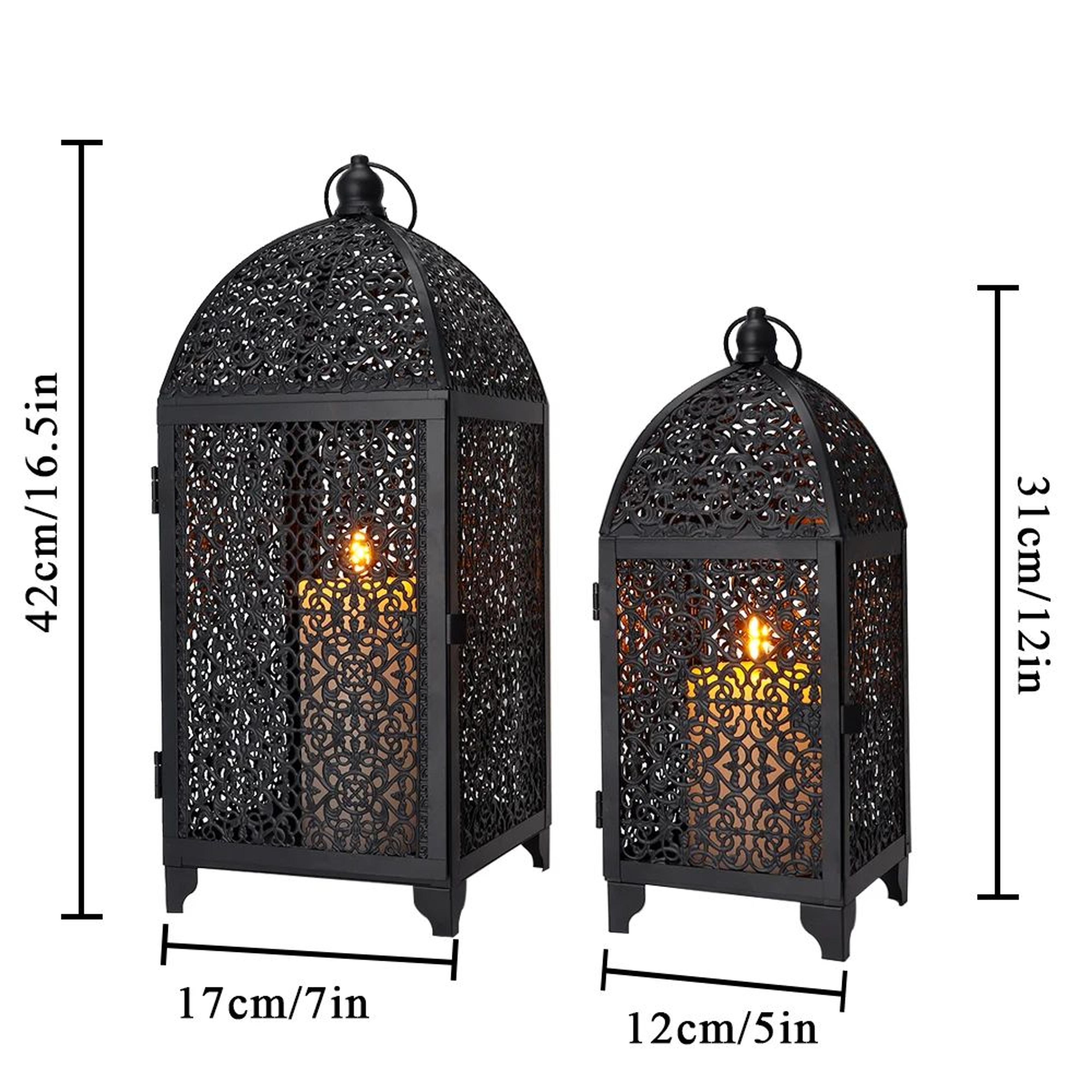 Black Metal Hanging Candle Lantern Set 5