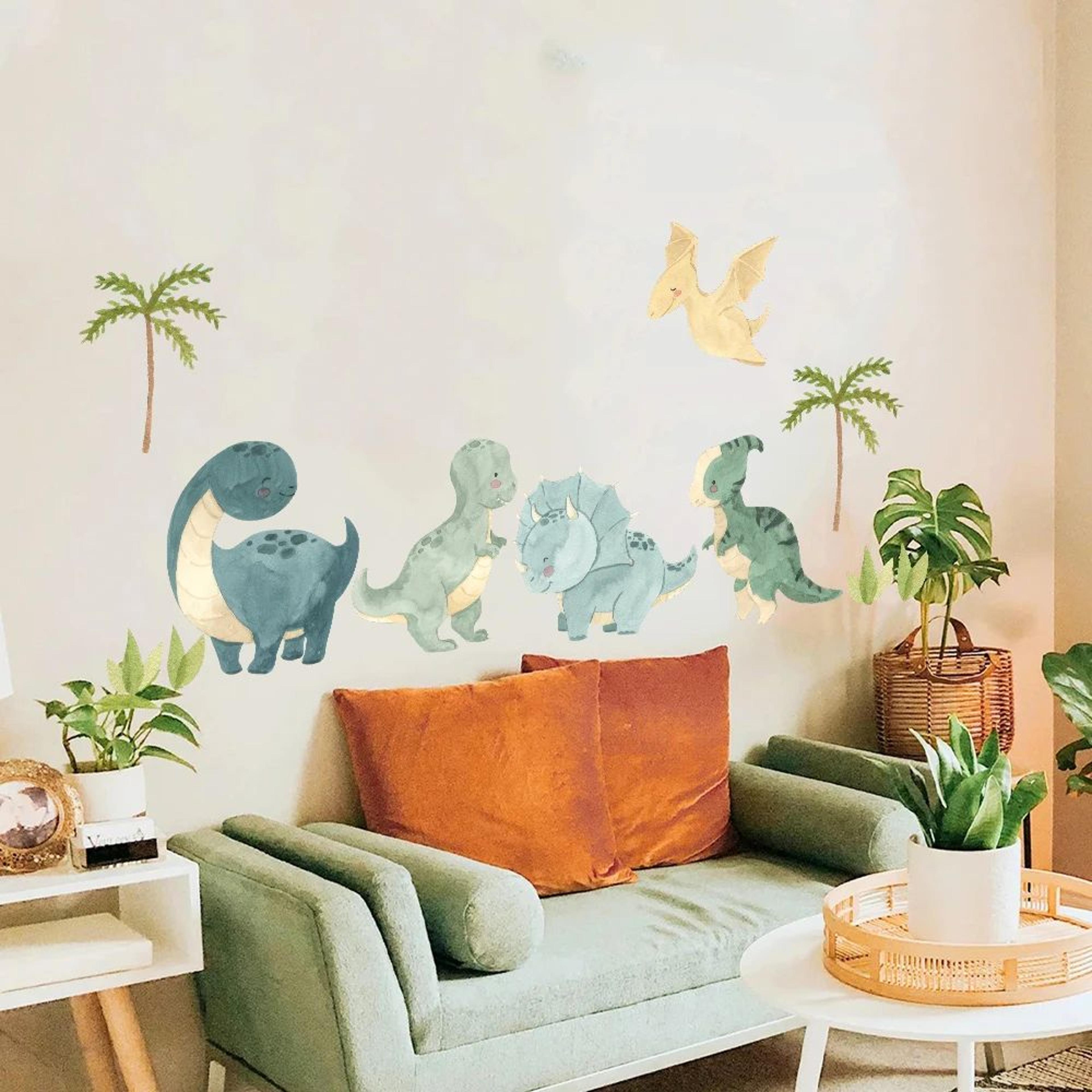 Watercolor Dinosaur Jungle Wall Stickers Kids Room Decor 2