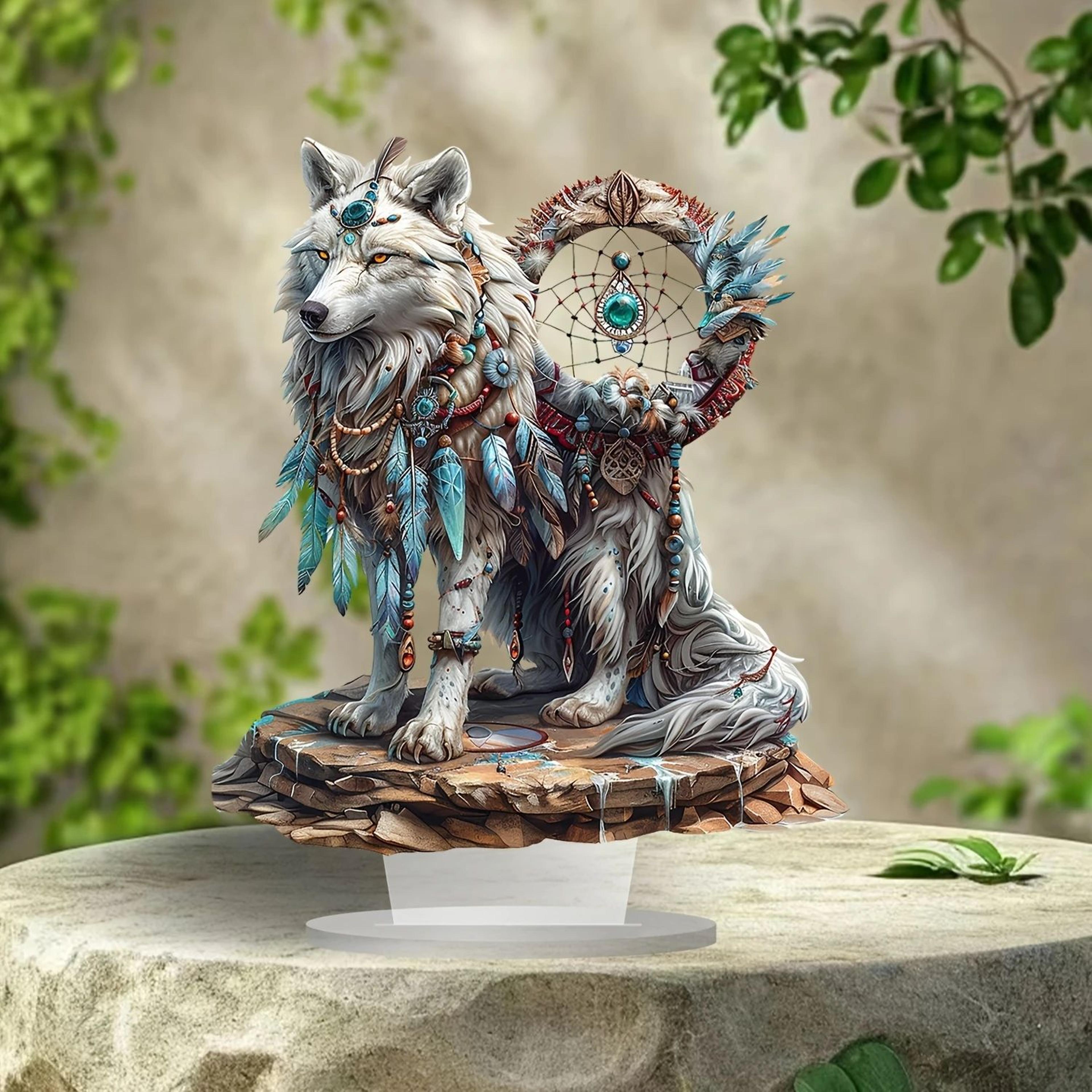 White Wolf Dream Catcher Desk Decor 0