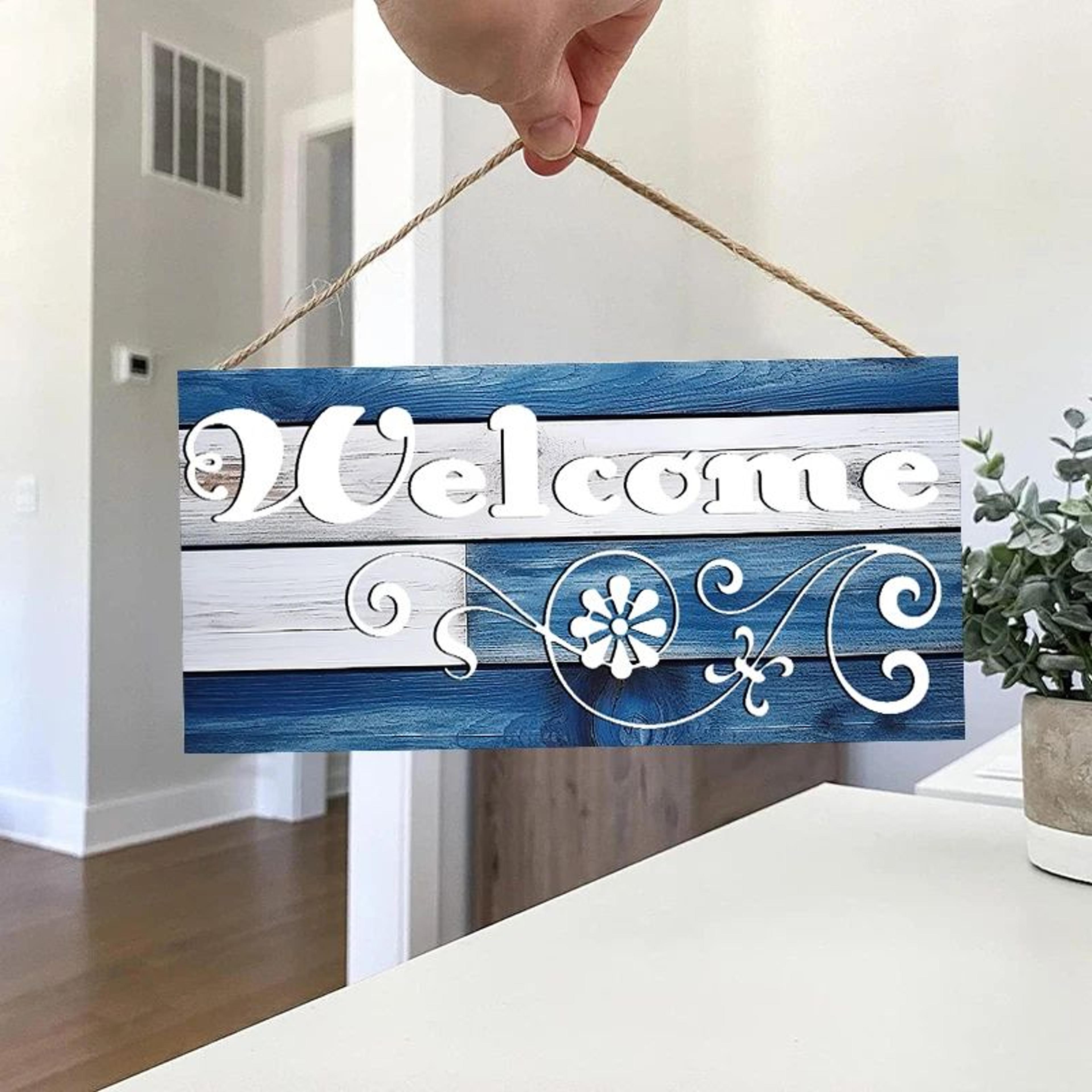 rustic wooden welcome wall hanging sign