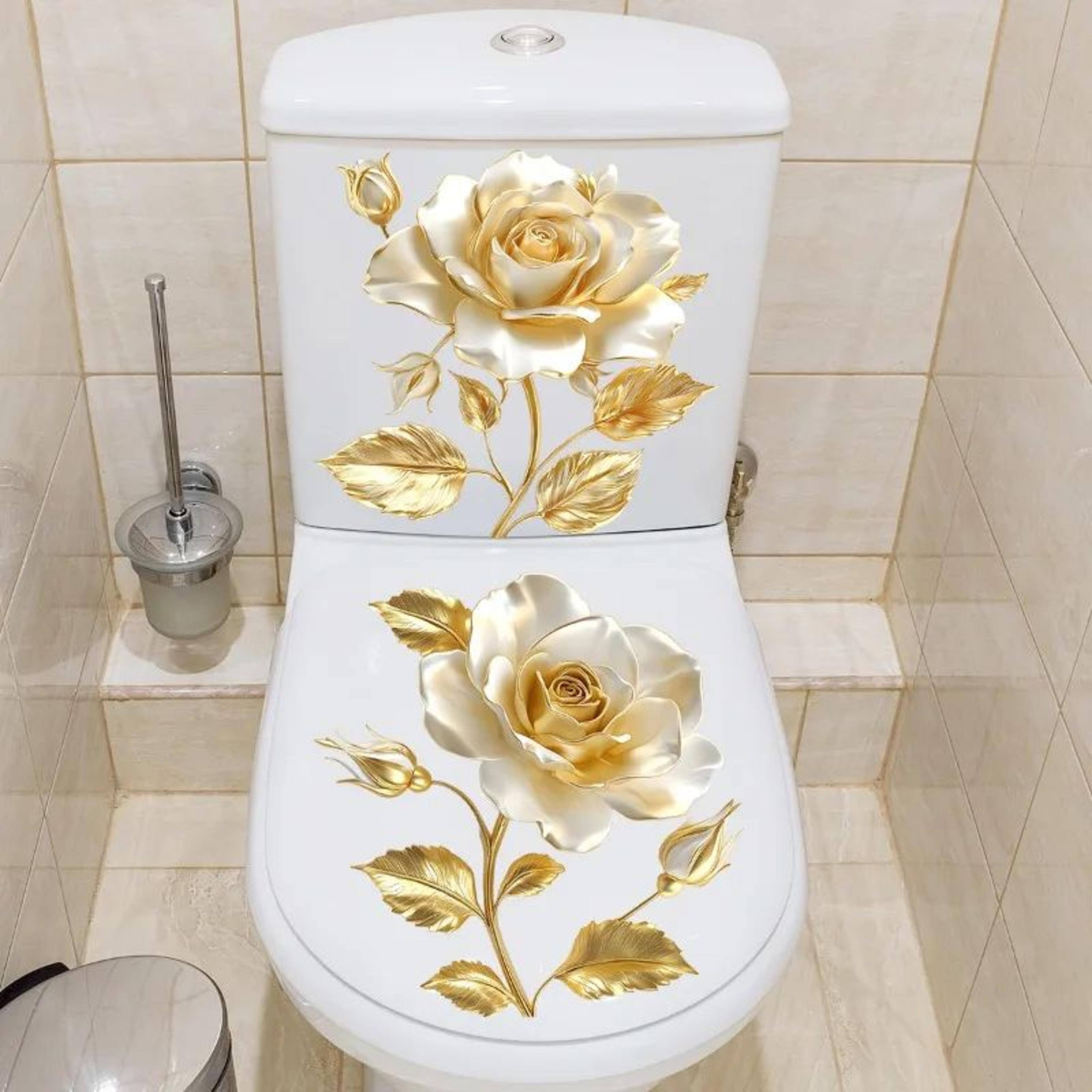Golden Floral Toilet Sticker Decor 3