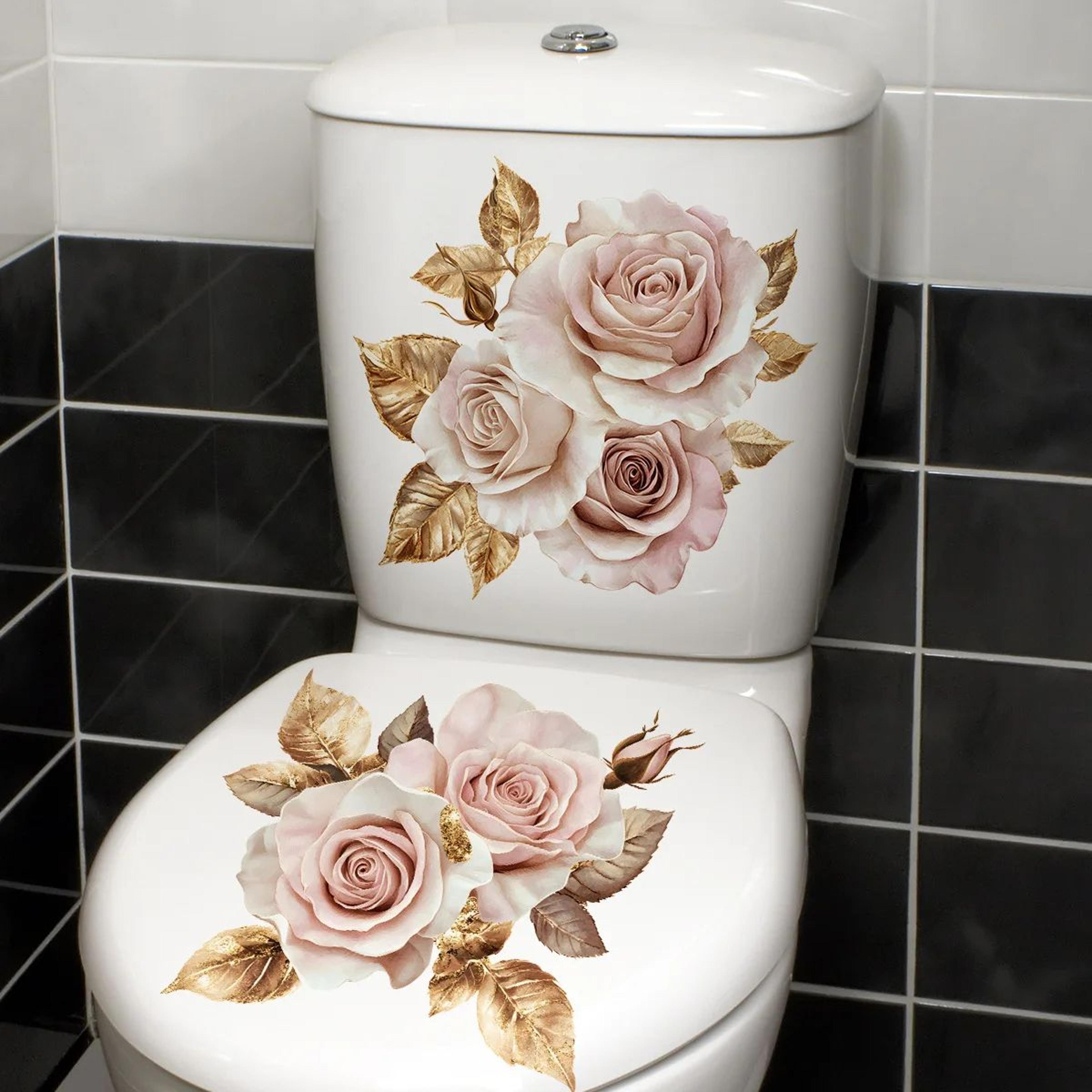 Golden Floral Toilet Sticker Decor 9