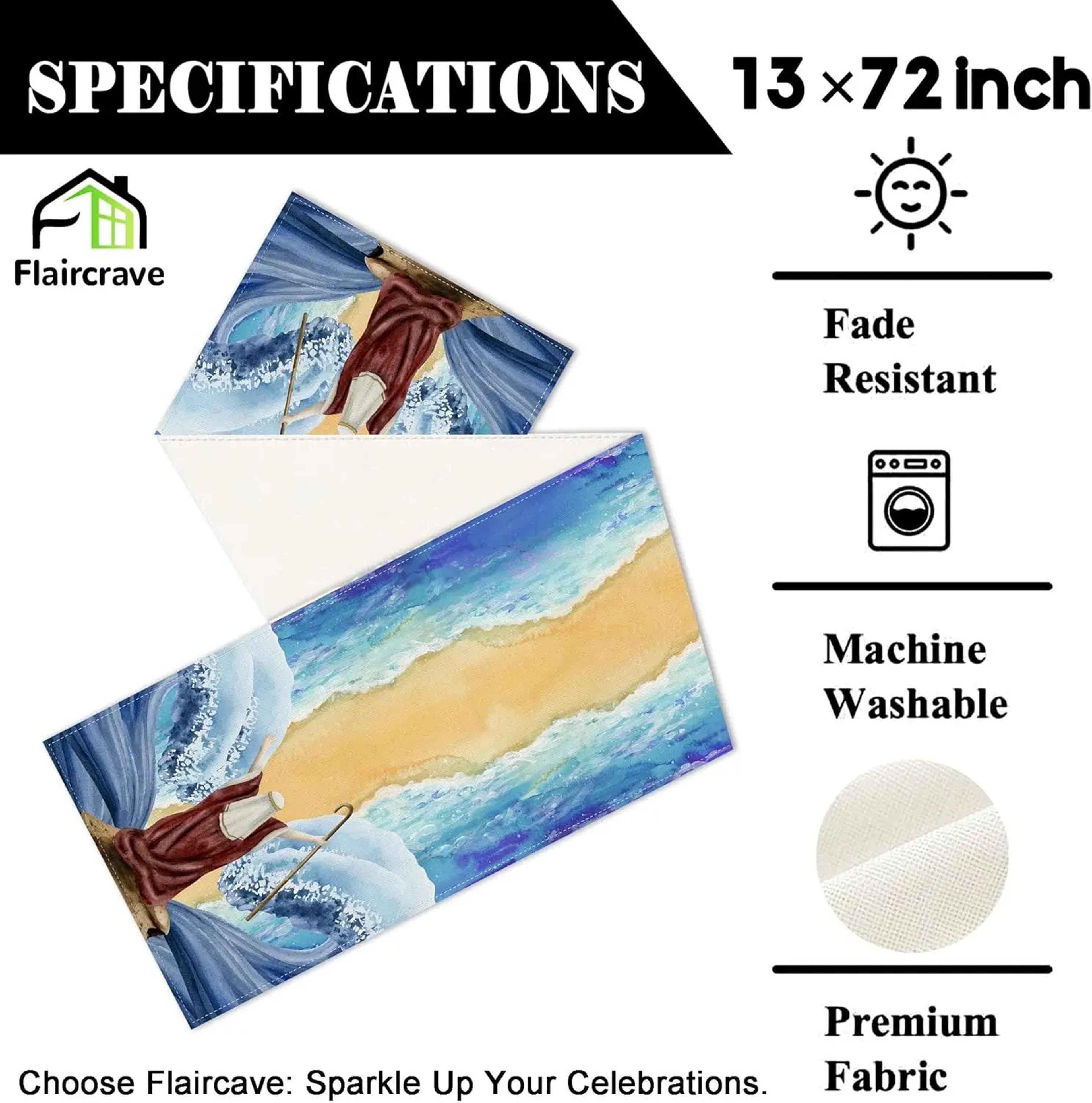 Passover Linen Table Runner Red Sea Design Dining Decor 4