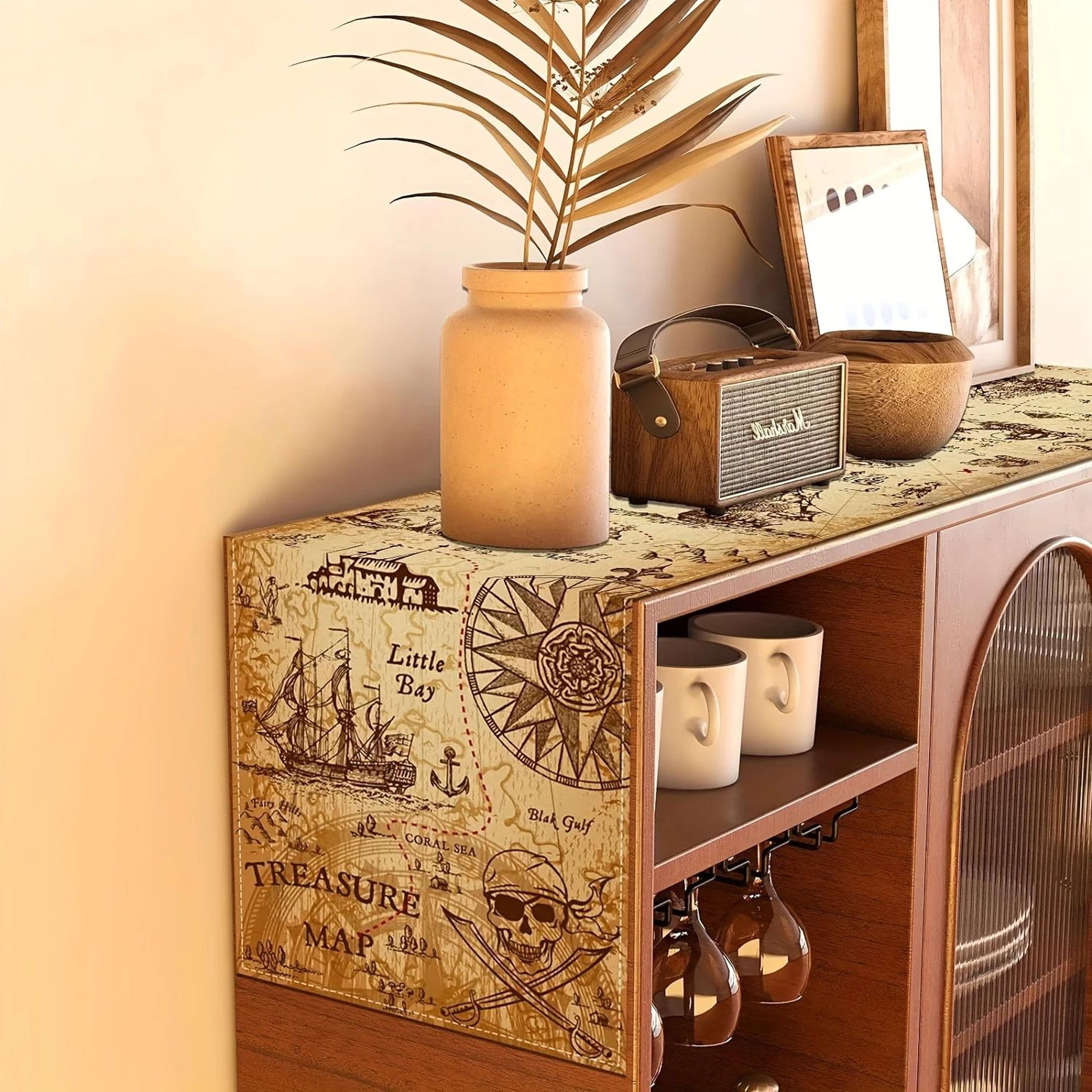 Pirate Treasure Linen Table Runner Indiana Adventure Decor 4