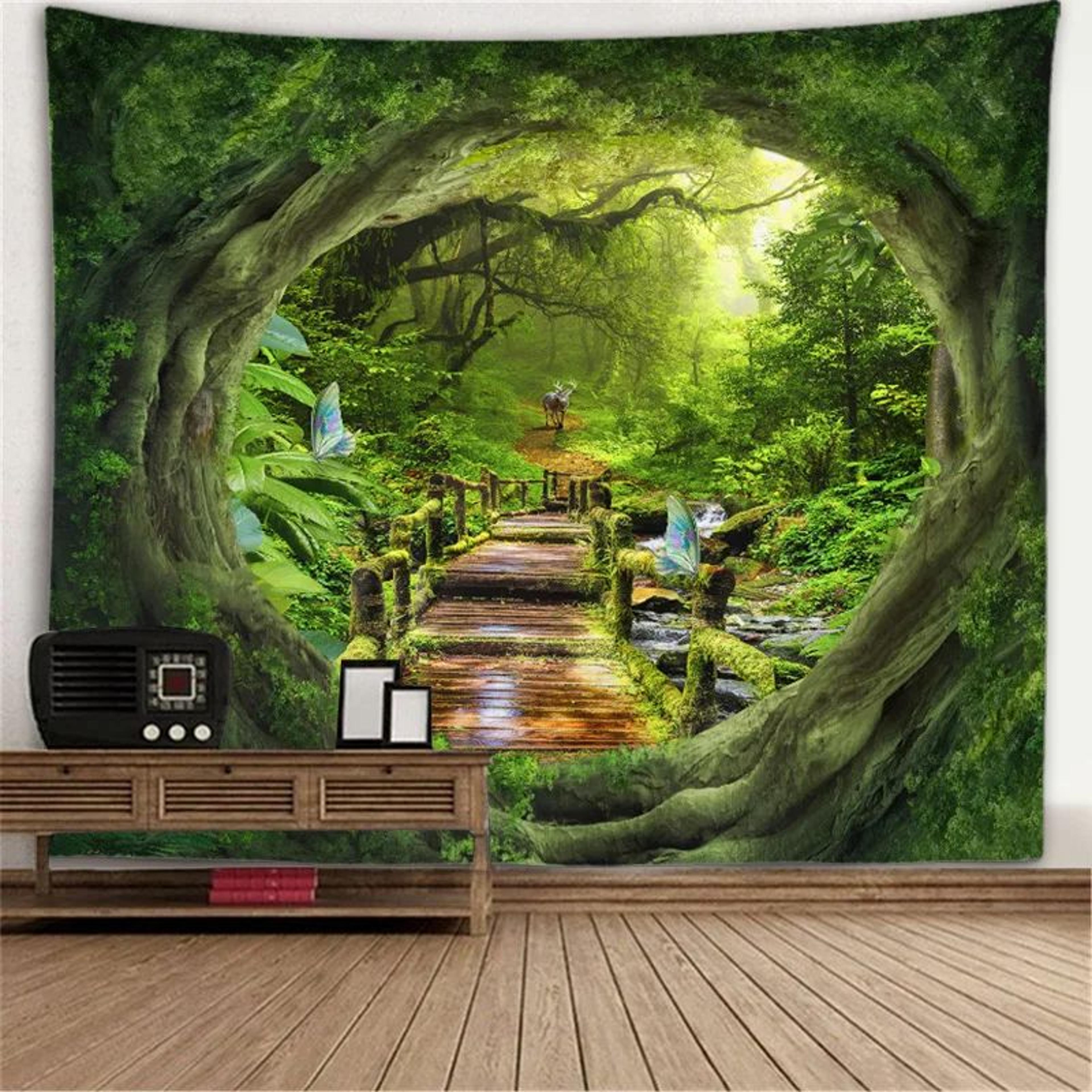 3D Window Forest Scene Wall Tapestry 13