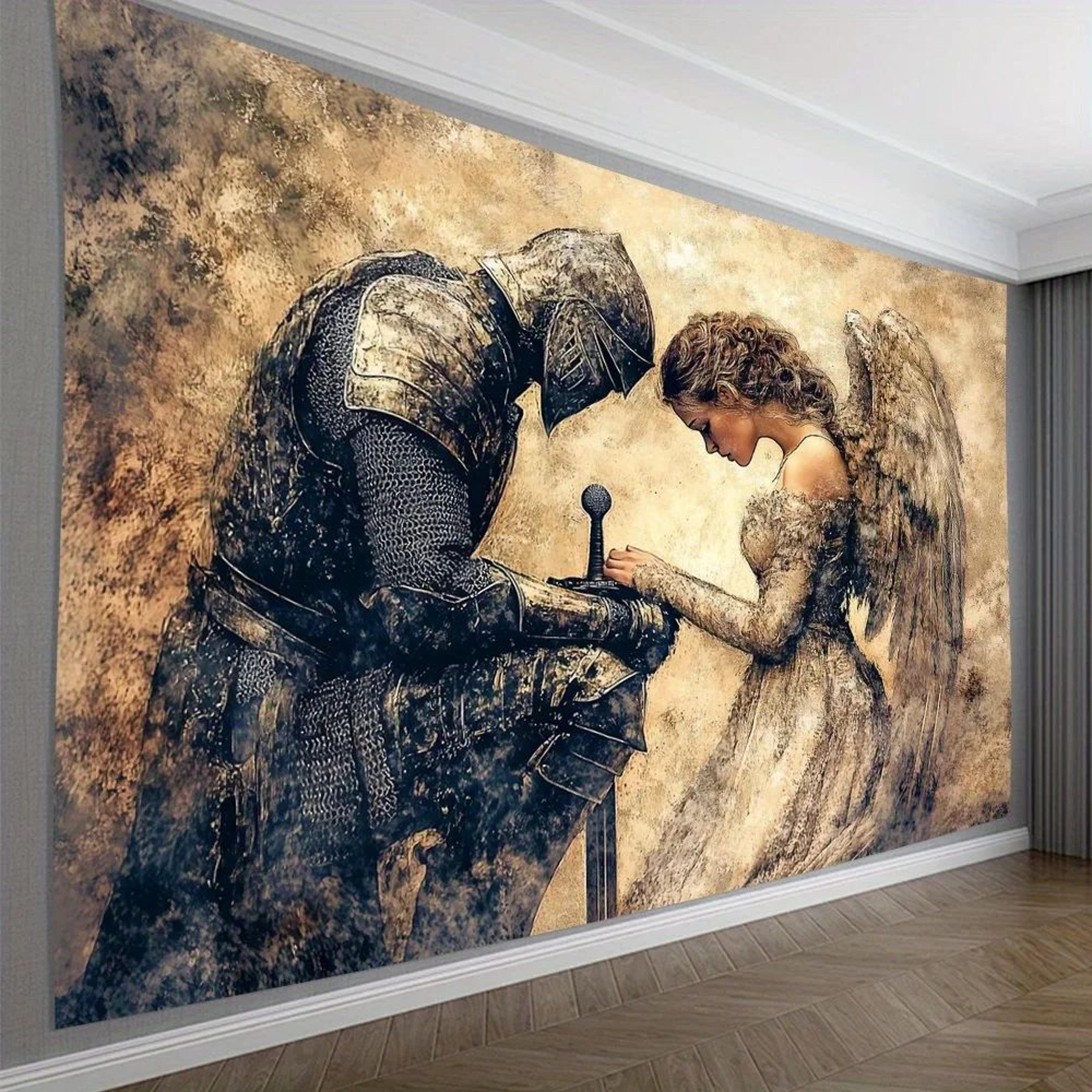 Vintage Knight And Angel Wall Tapestry 2