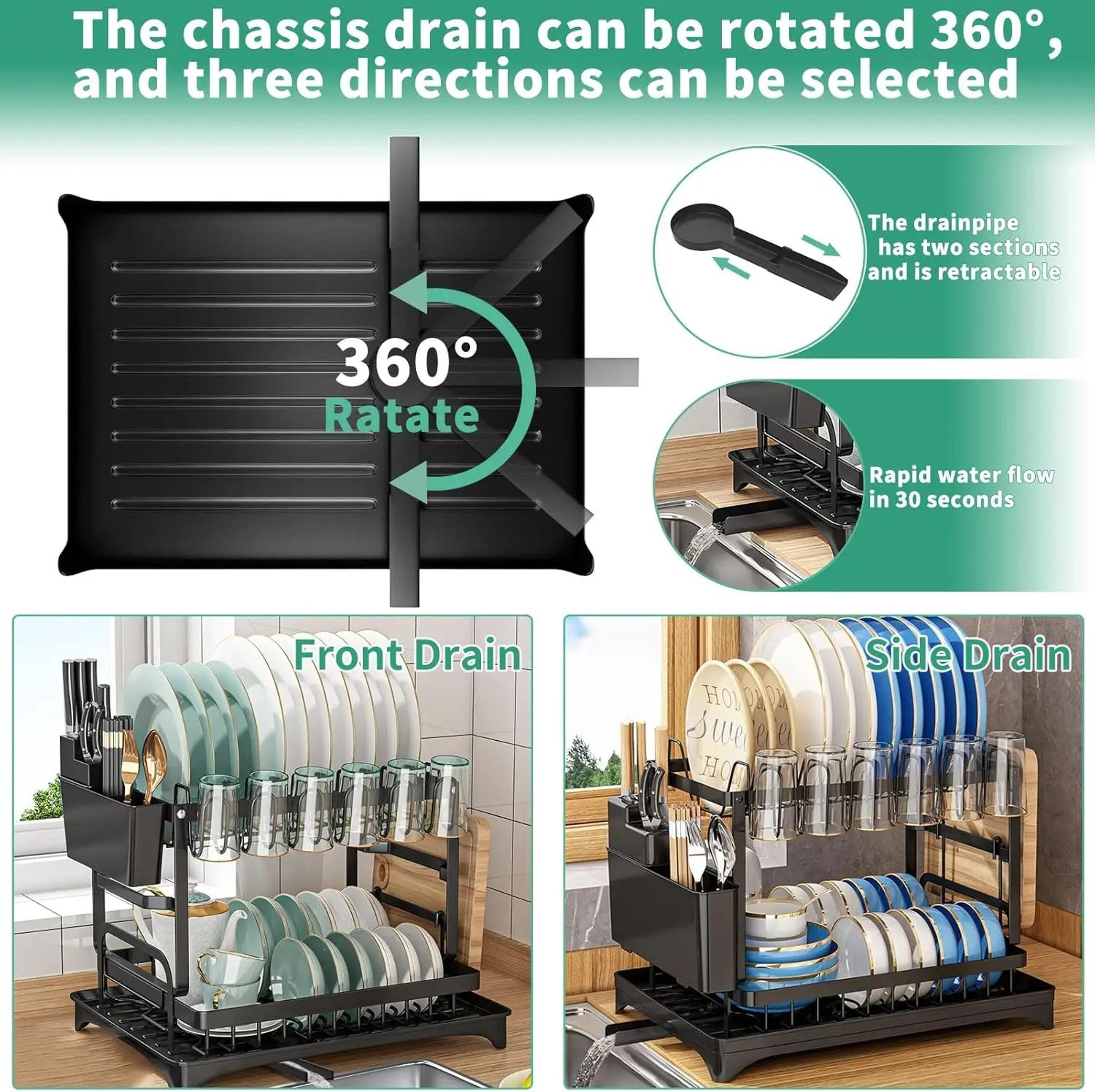 2 Tier Kitchen Dish Drying Rack With Drip Tray 1