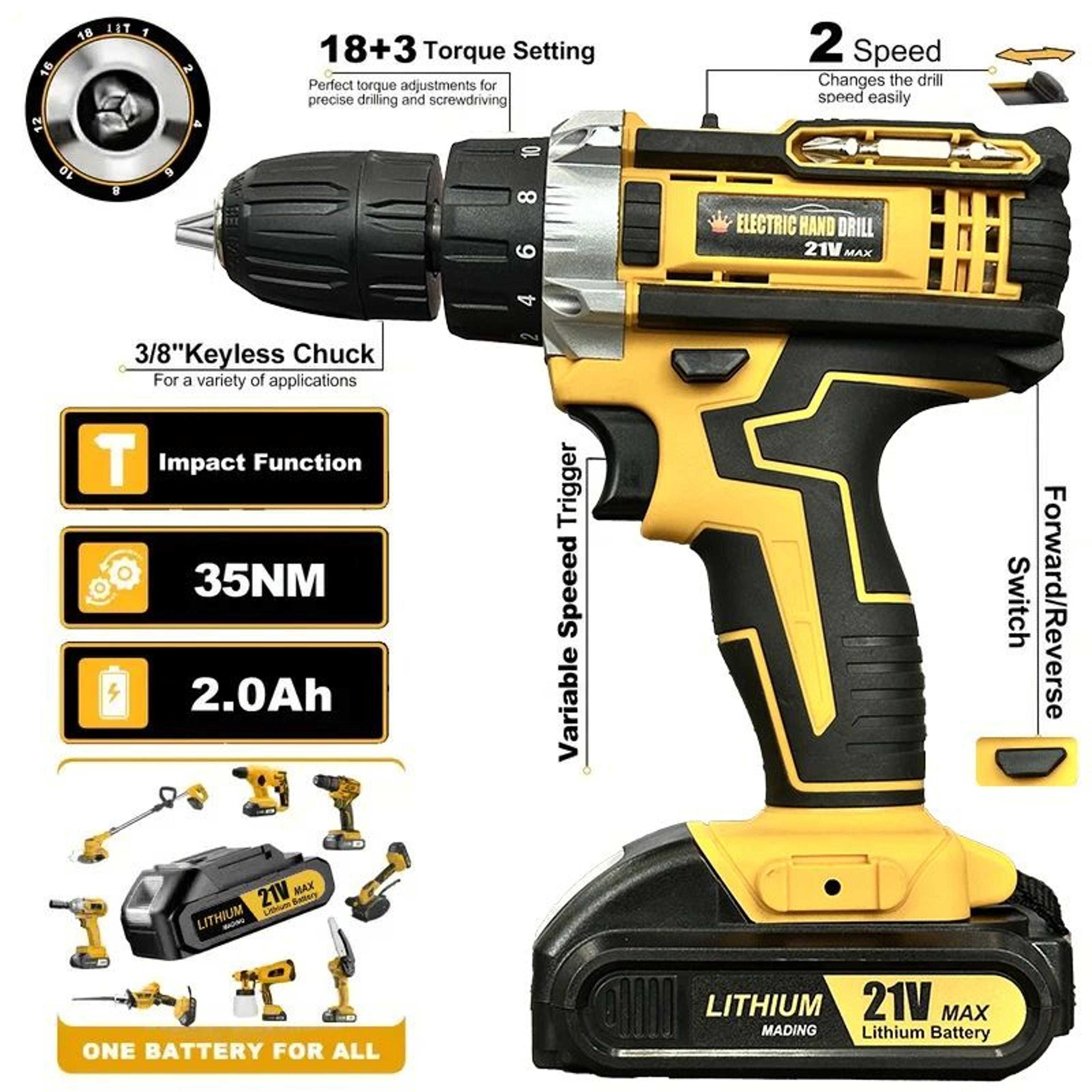 20v cordless electric power drill tool kit