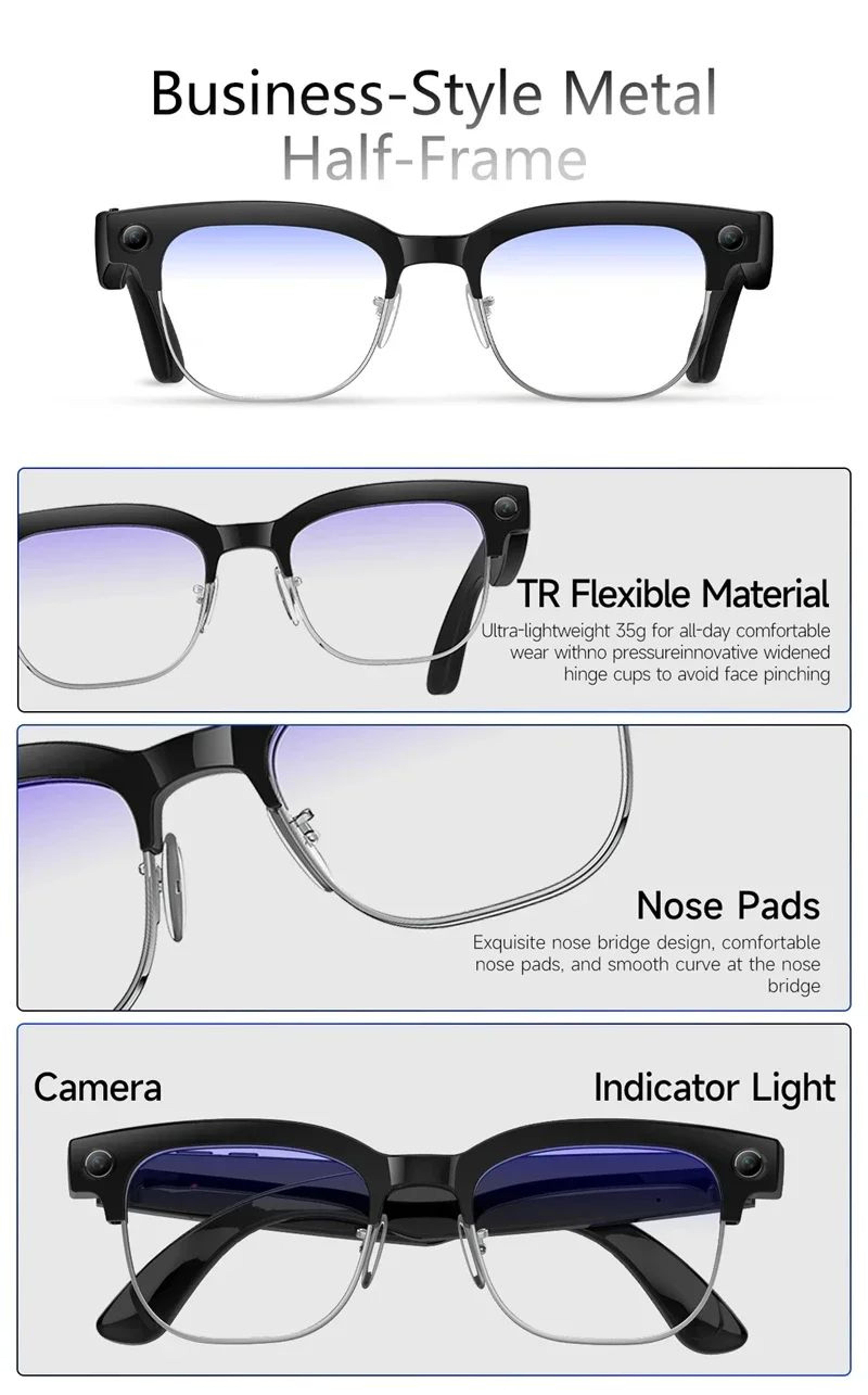 Smart AI Translation Glasses 4K Camera Bluetooth Voice Assistant 8