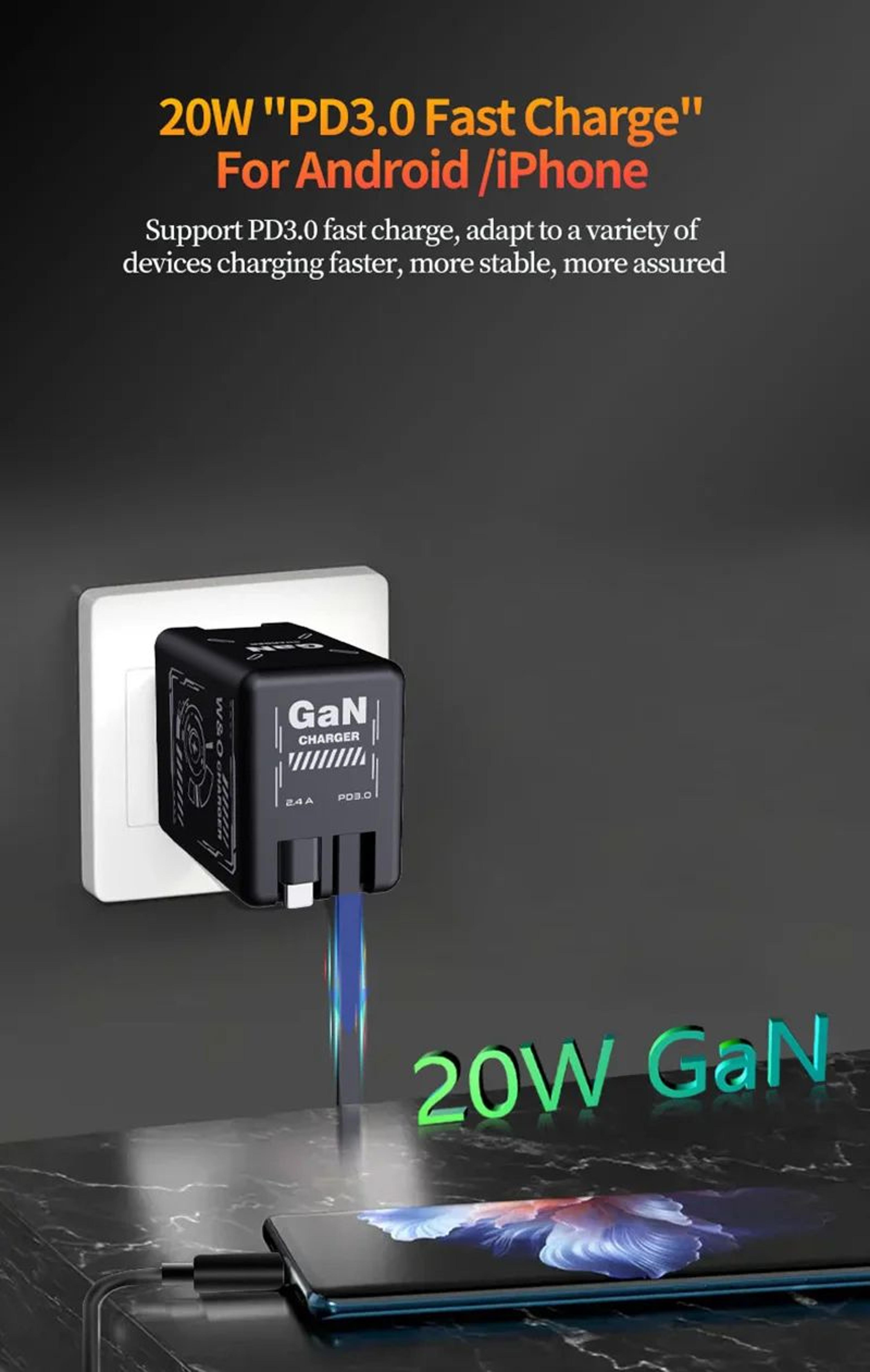 GaN Super Fast Charger Compact Portable Multi Protection Charging Head 9