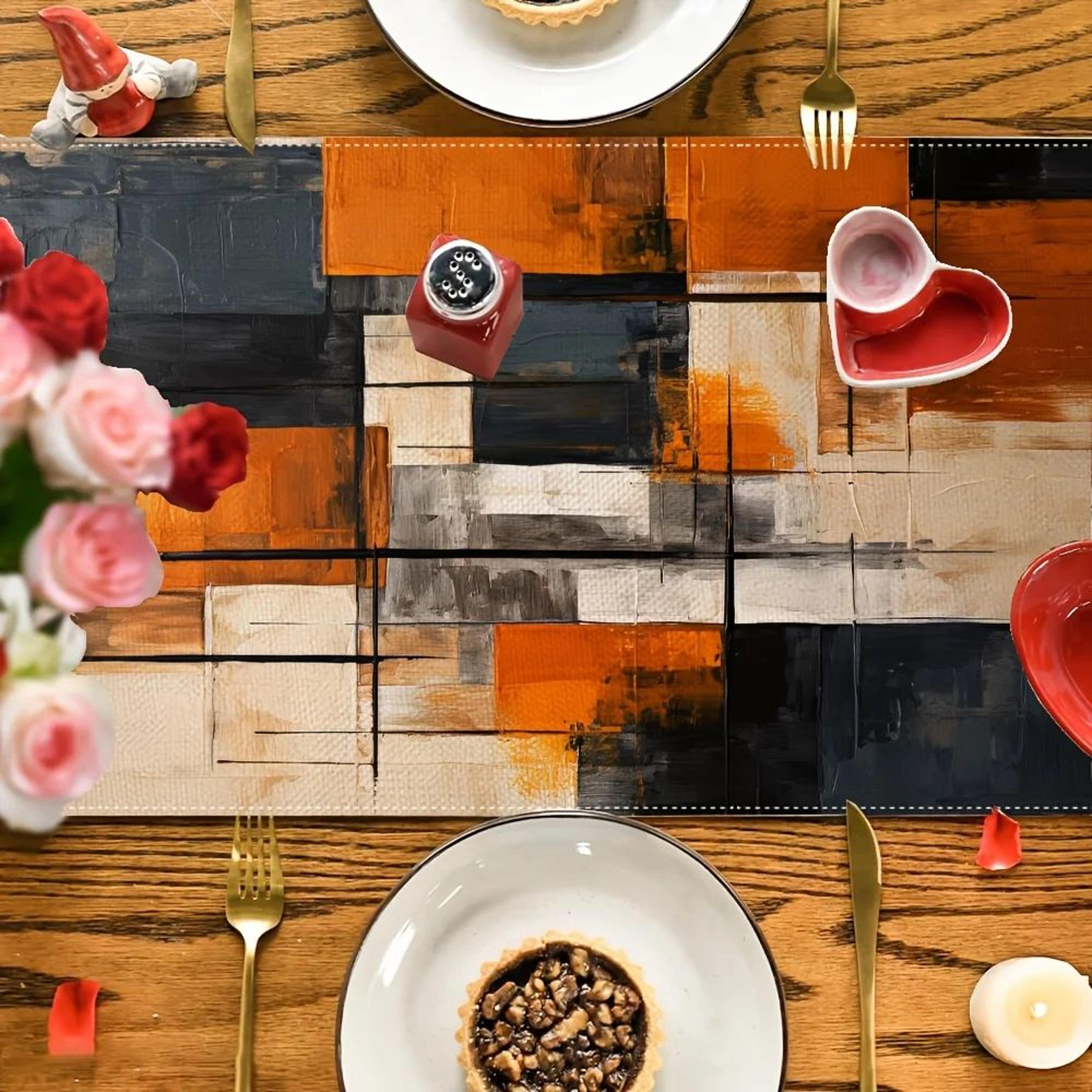 Abstract Linen Table Runner Decor 2