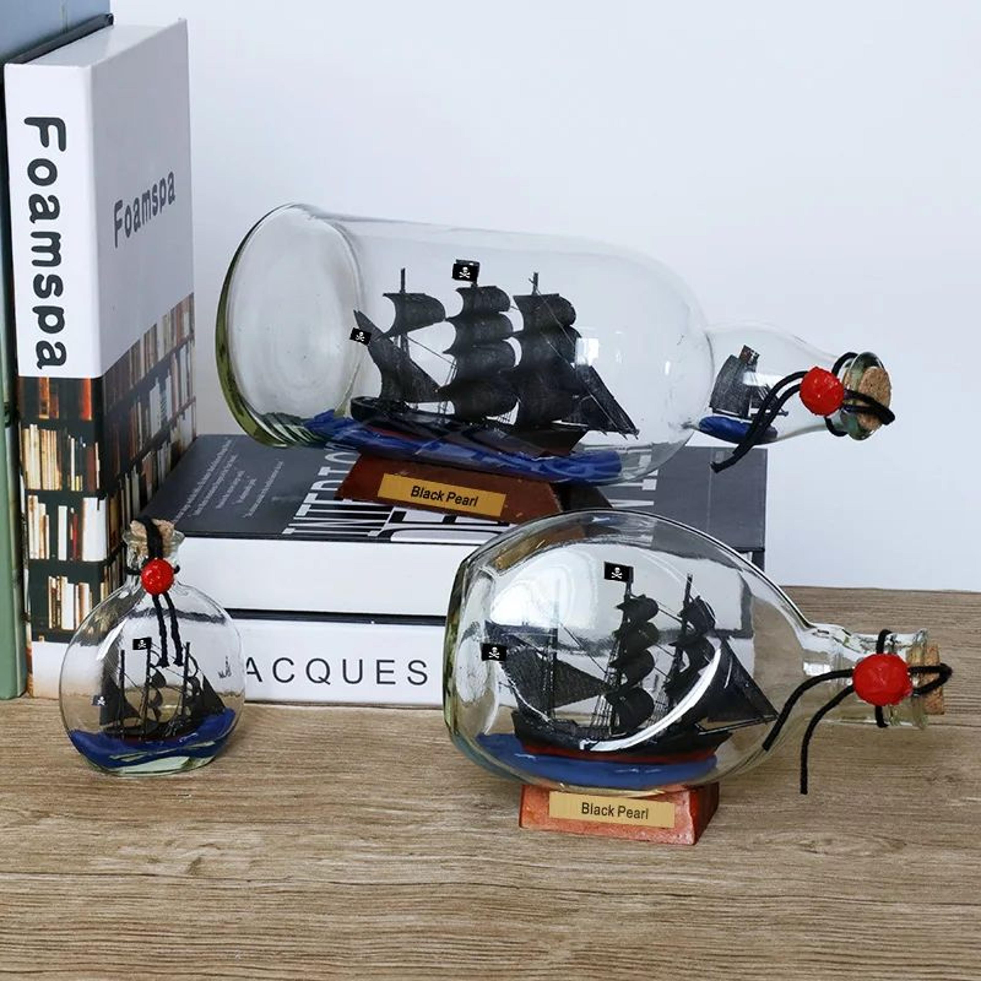 black pearl ship in bottle decor