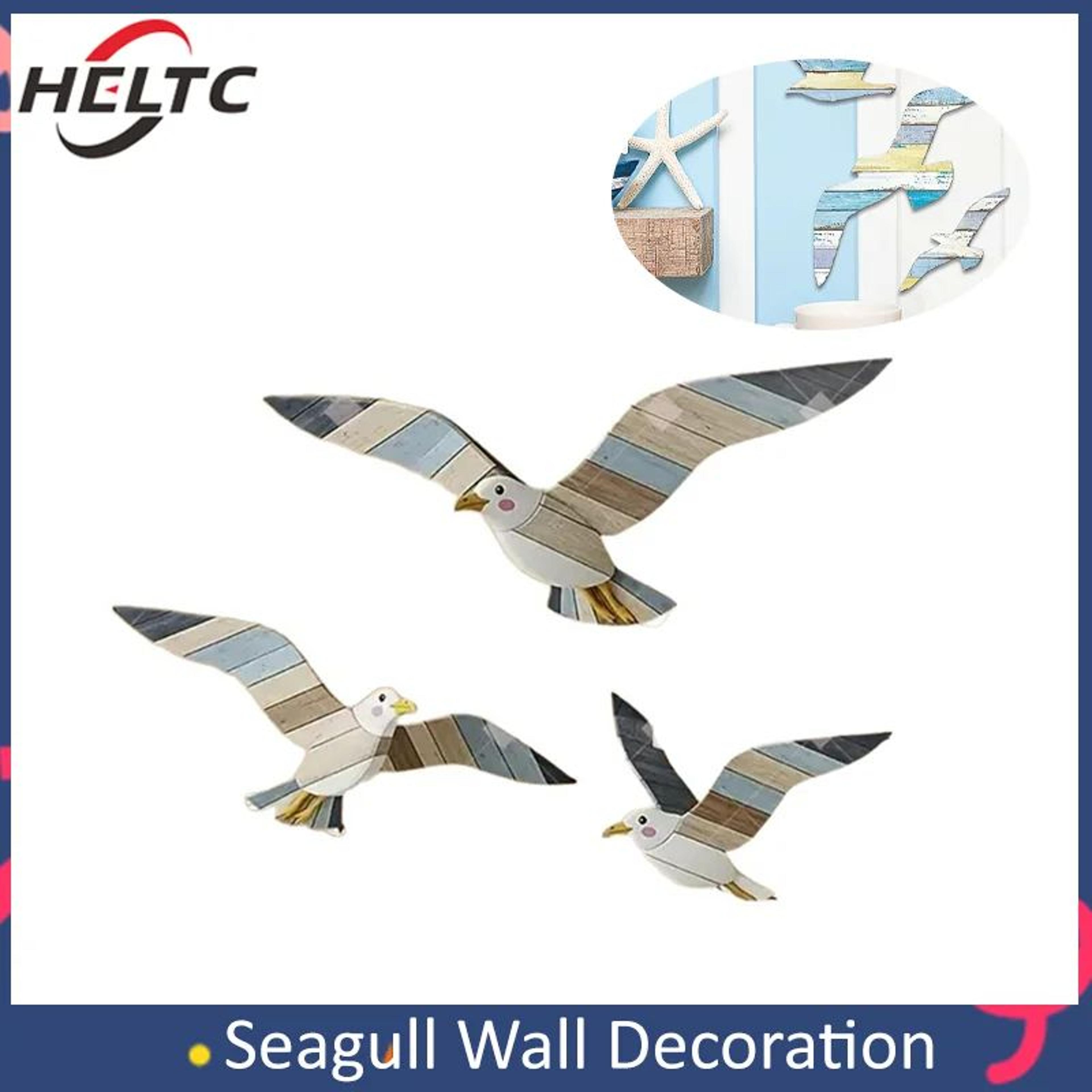 retro wooden seagull wall decor set coastal home decoration