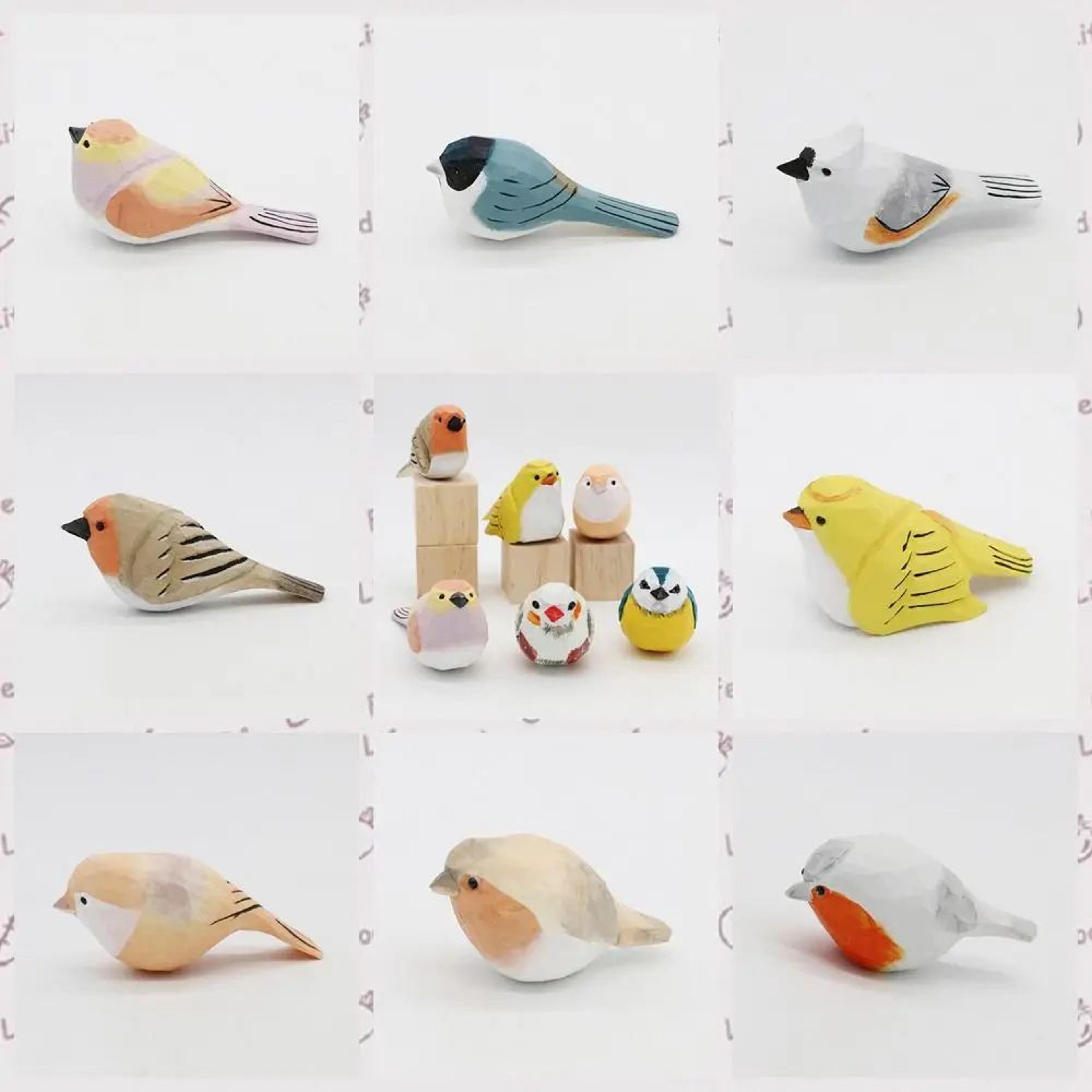 Handmade Wooden Bird Figurine Cute Carved Mini Decor 2