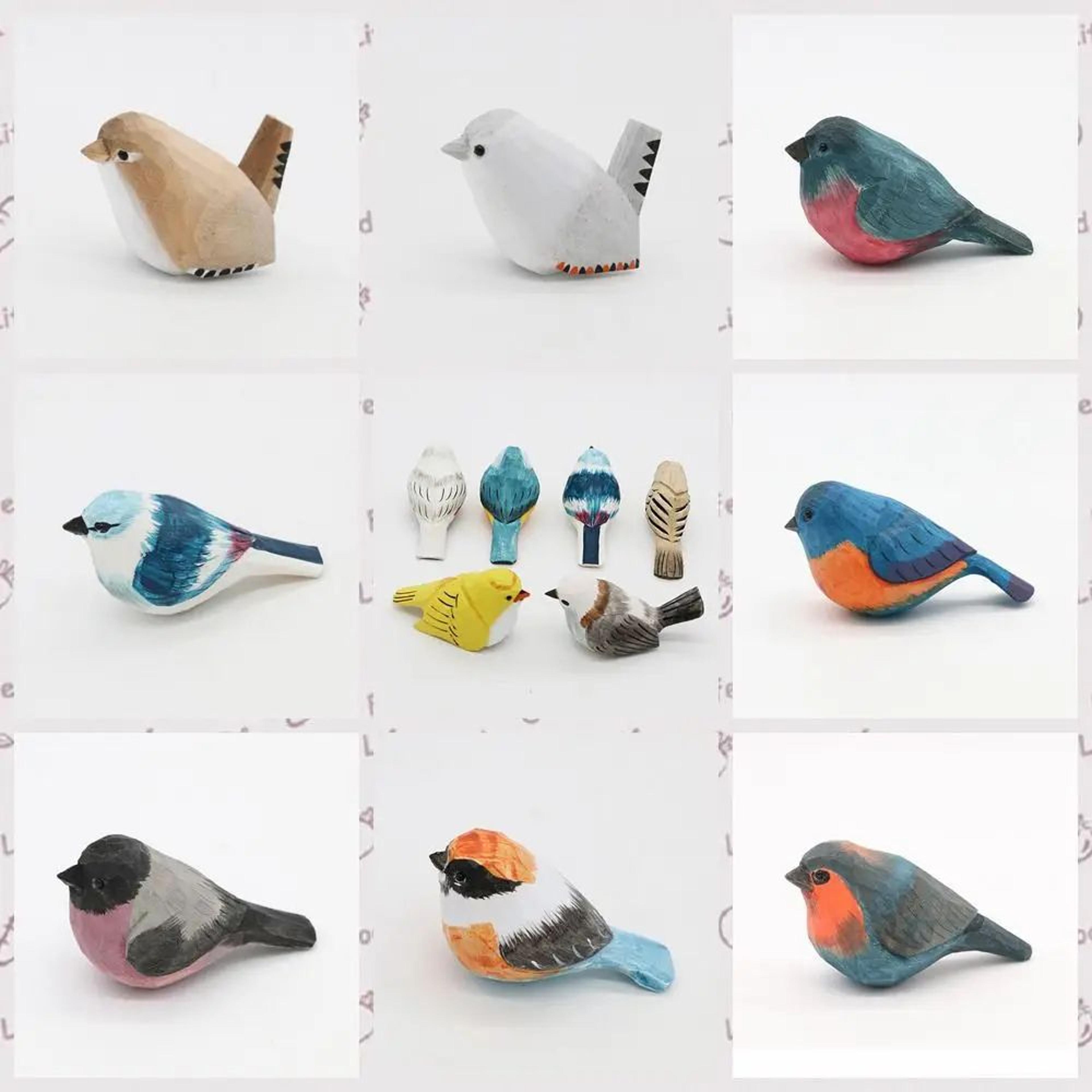 Handmade Wooden Bird Figurine Cute Carved Mini Decor 3