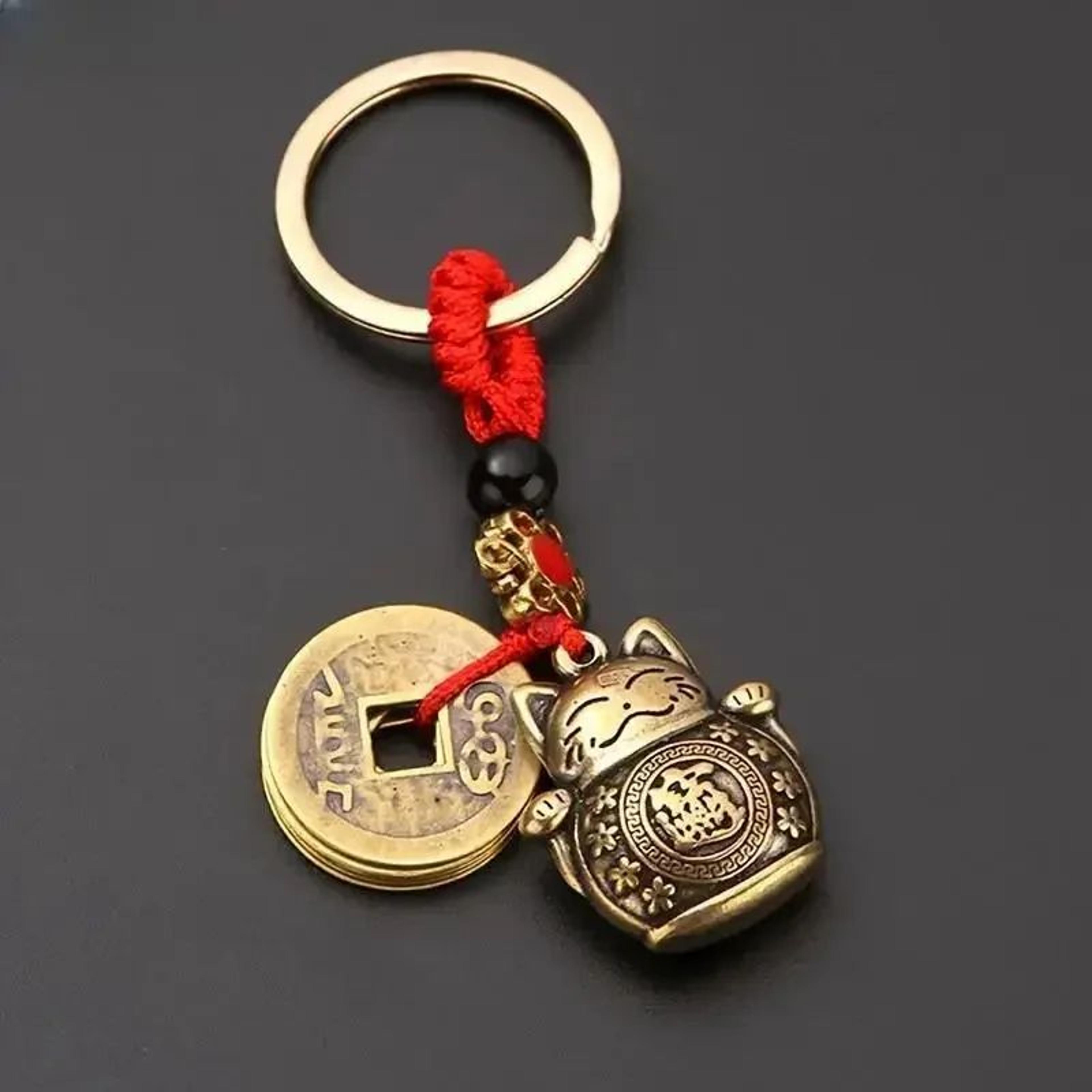 vintage lucky cat feng shui keychain decor
