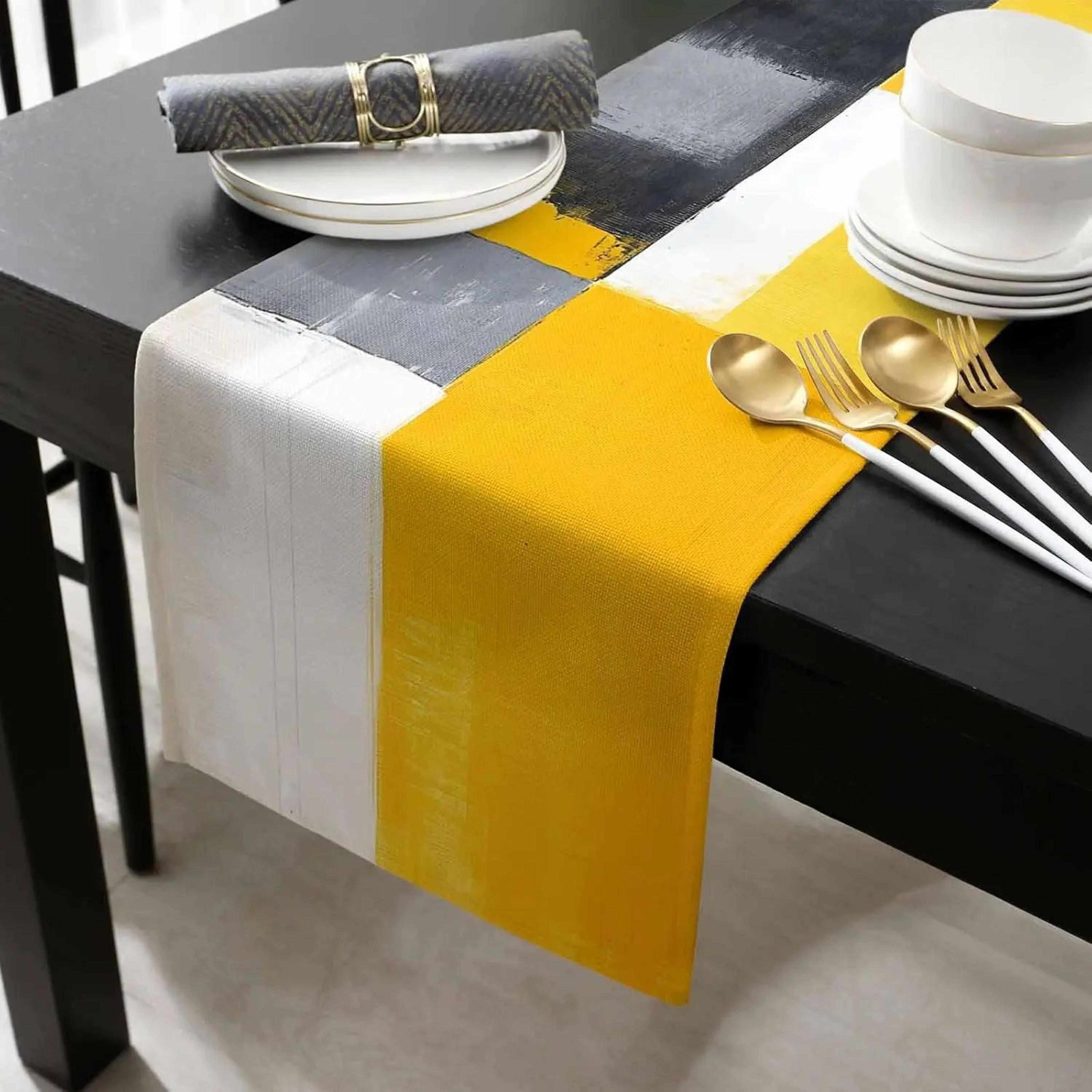 Abstract Geometric Linen Table Runner 2
