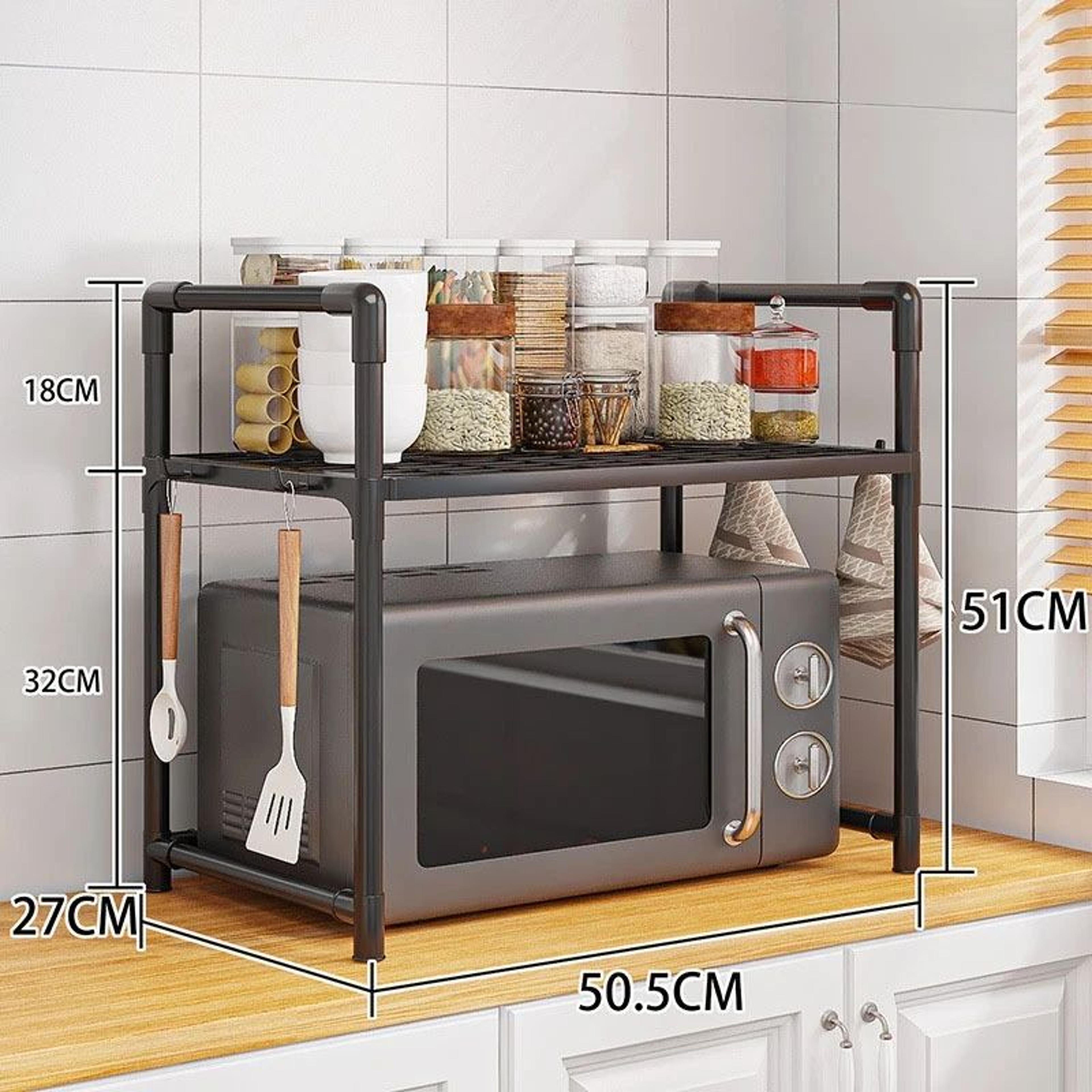 Adjustable Microwave Oven Storage Rack With Hooks 10