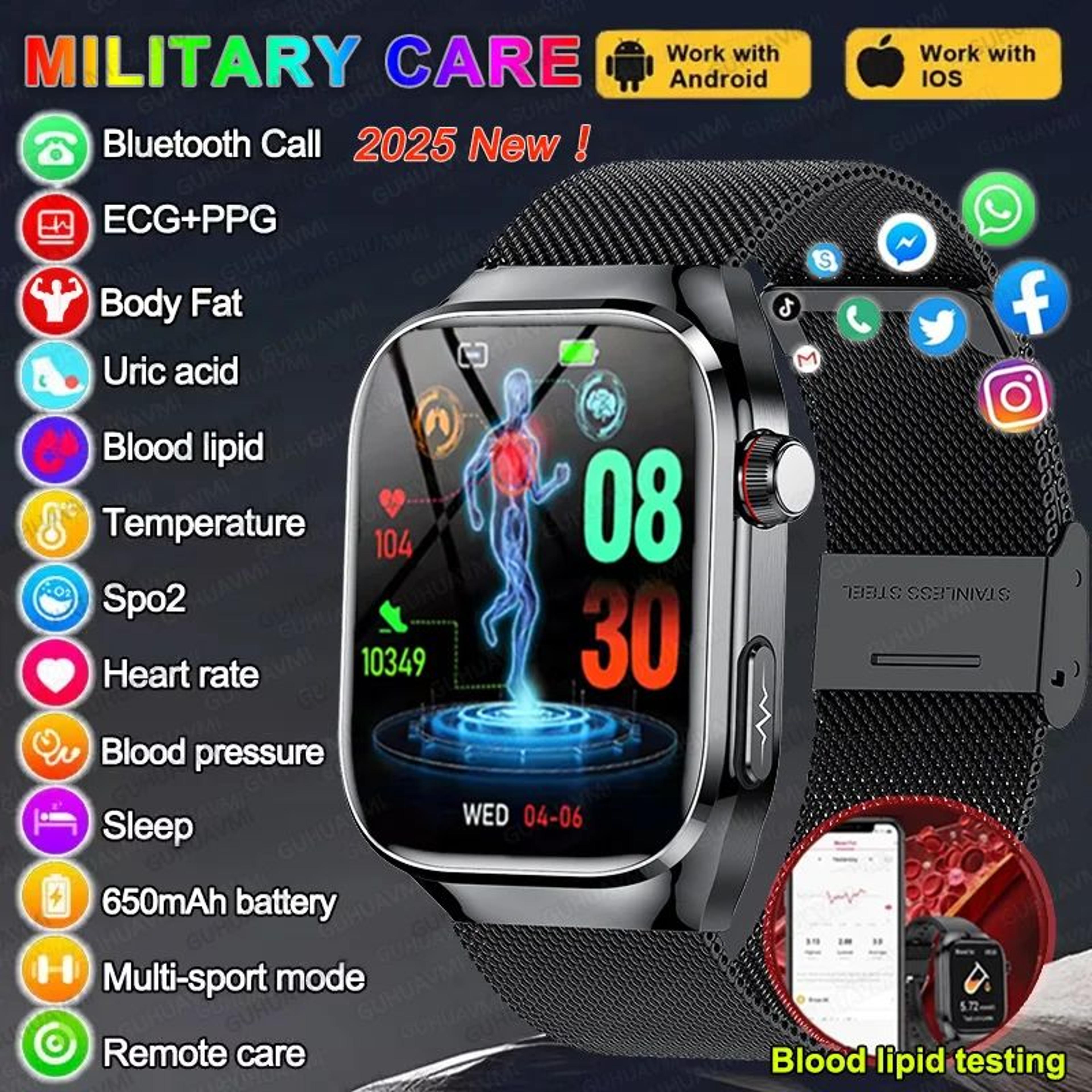 ai ecg ppg health smartwatch with laser monitoring
