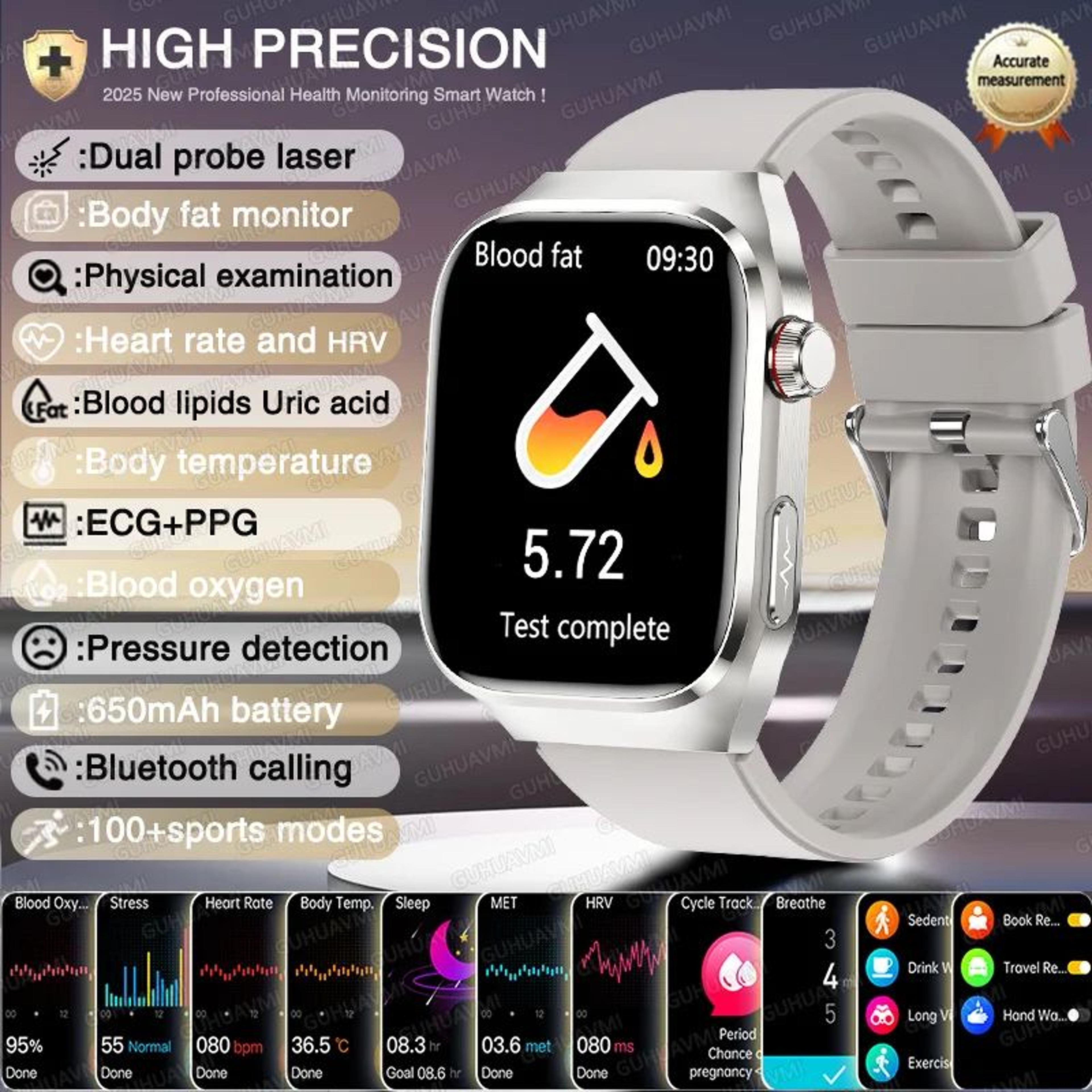 AI ECG PPG Health Smartwatch With Laser Monitoring 16