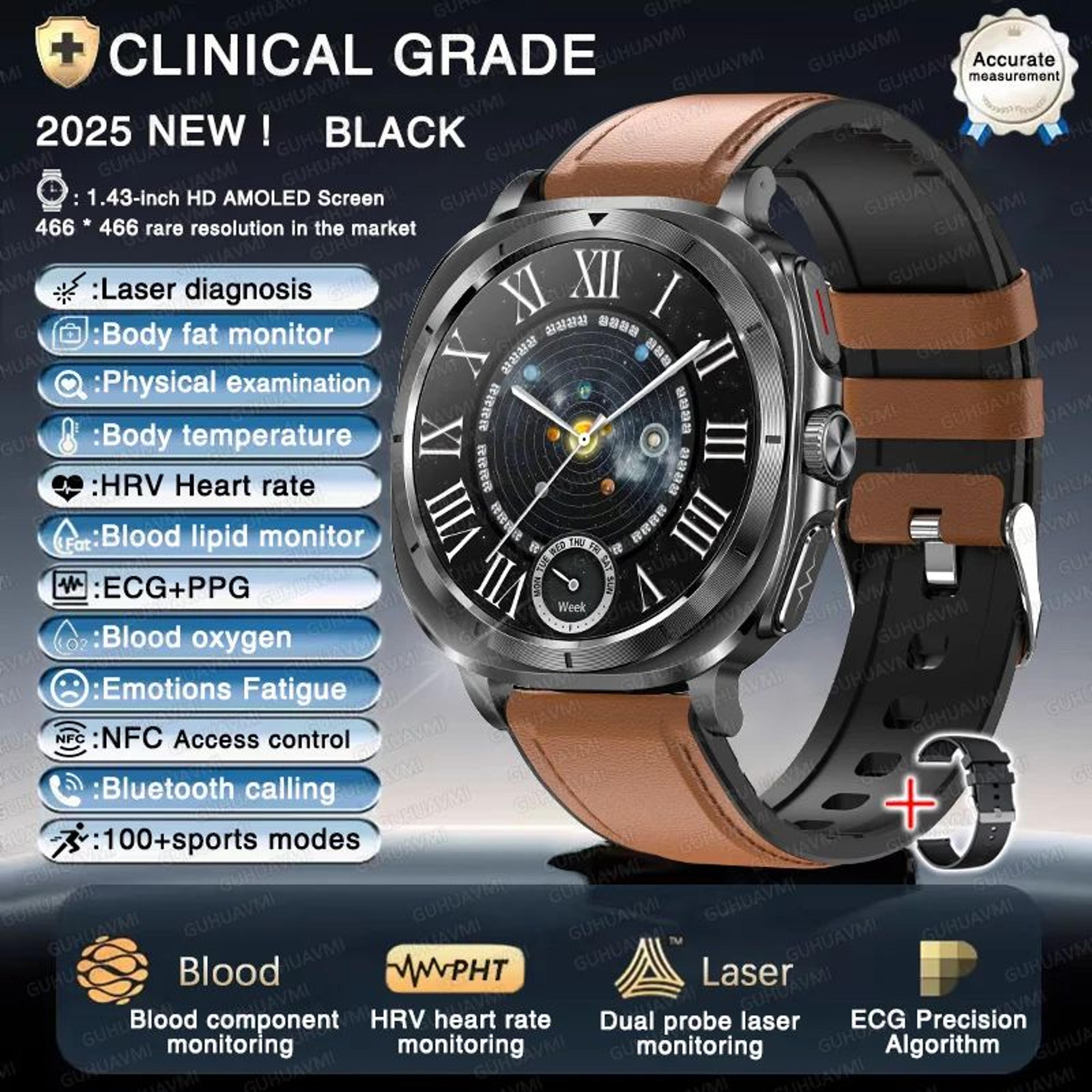 AI ECG PPG Health Smartwatch With Laser Analysis 18