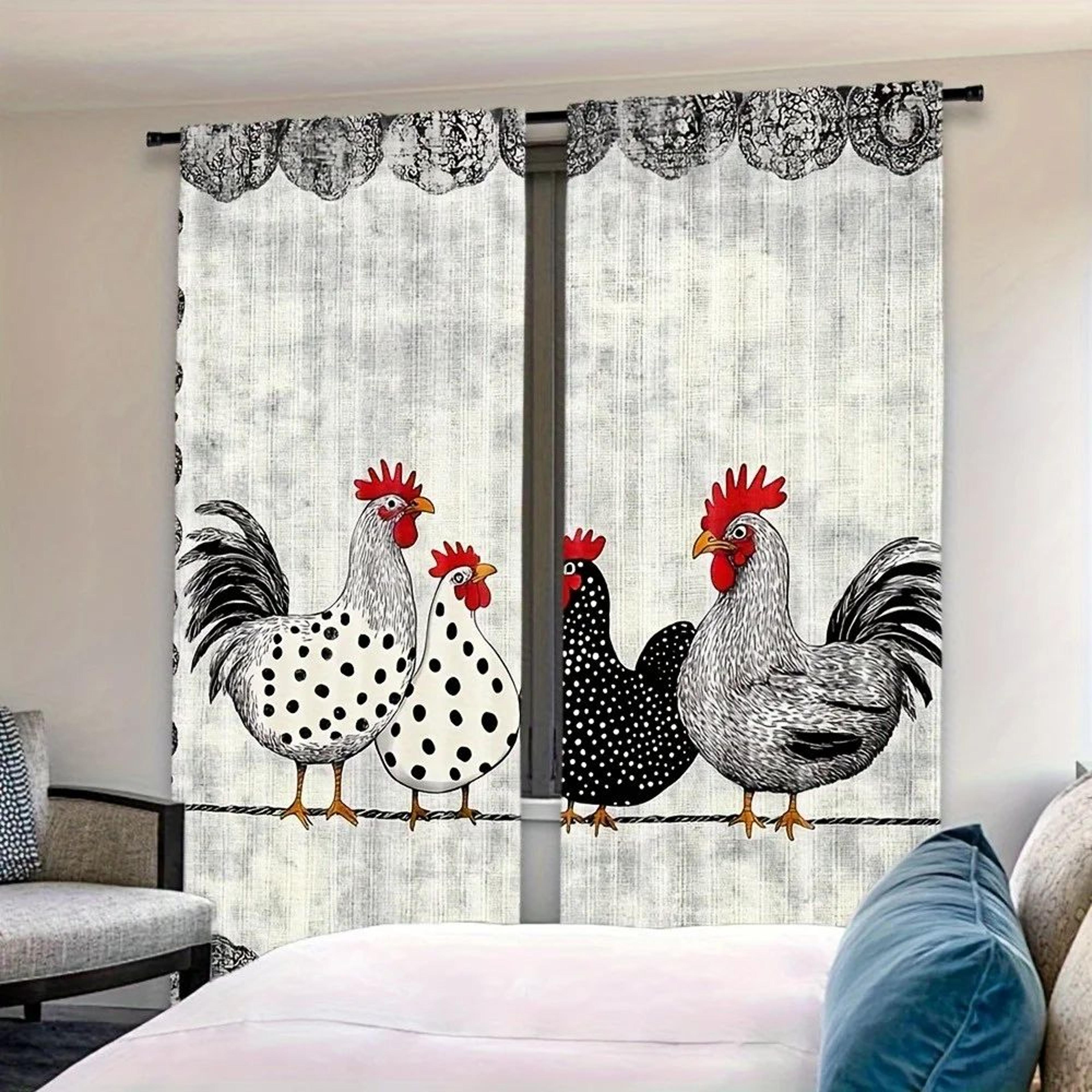 Retro Polka Dot Chicken Cafe Curtains Set 3